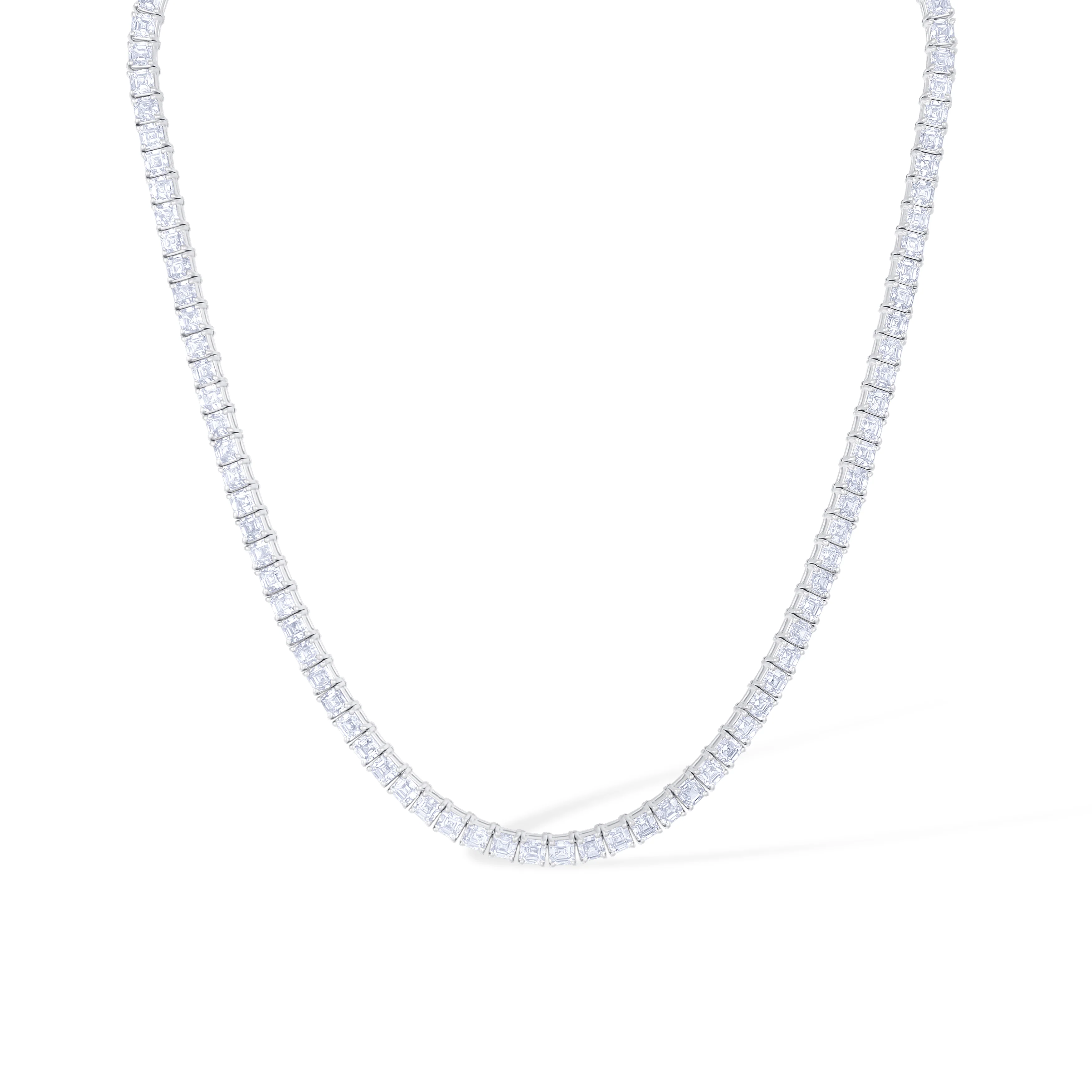 18K White Gold Asscher Cut Diamond Tennis Necklace