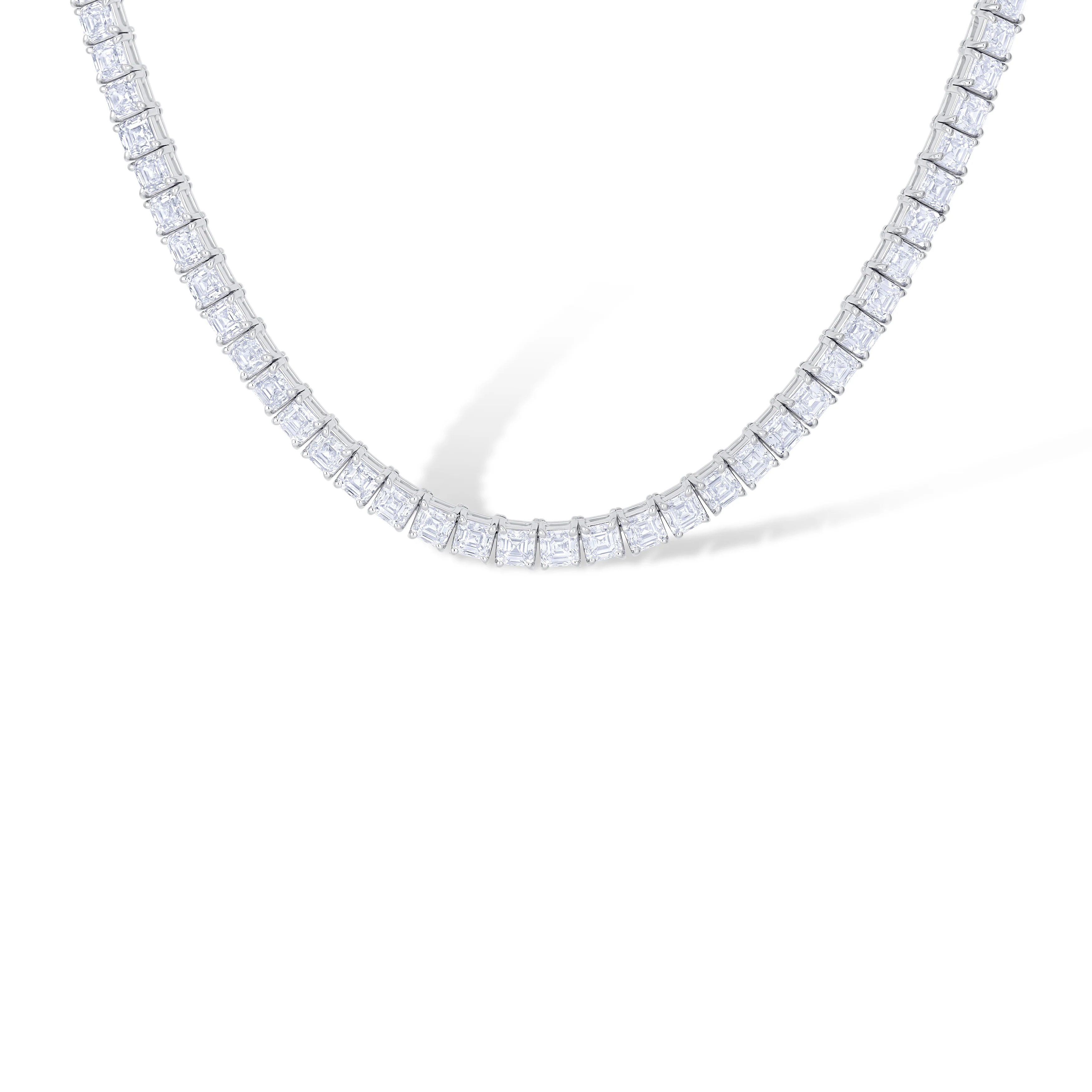 18K White Gold Asscher Cut Diamond Tennis Necklace - Image 2