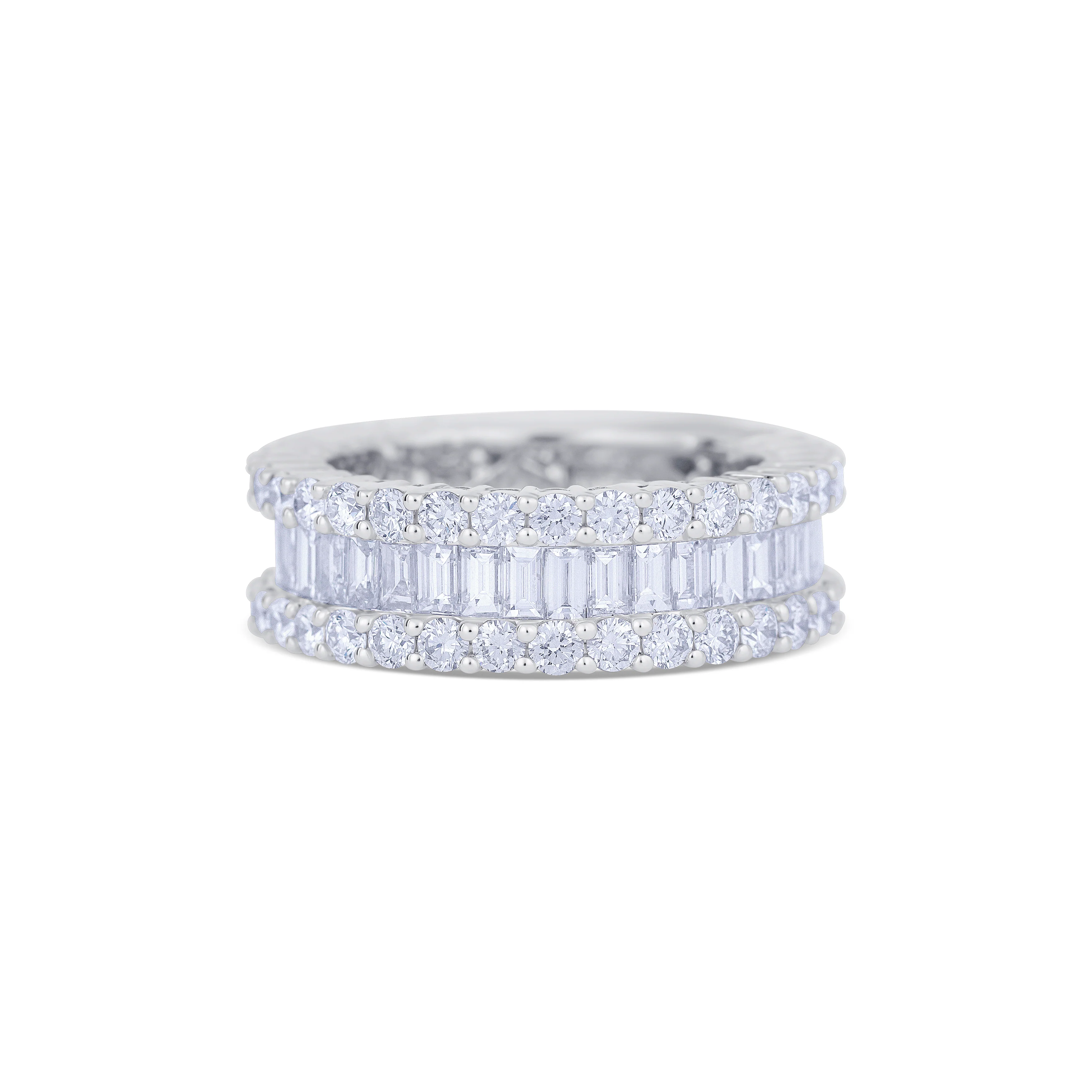 18K White Gold Baguette and Round Cut Diamond Eternity Band - Image 2