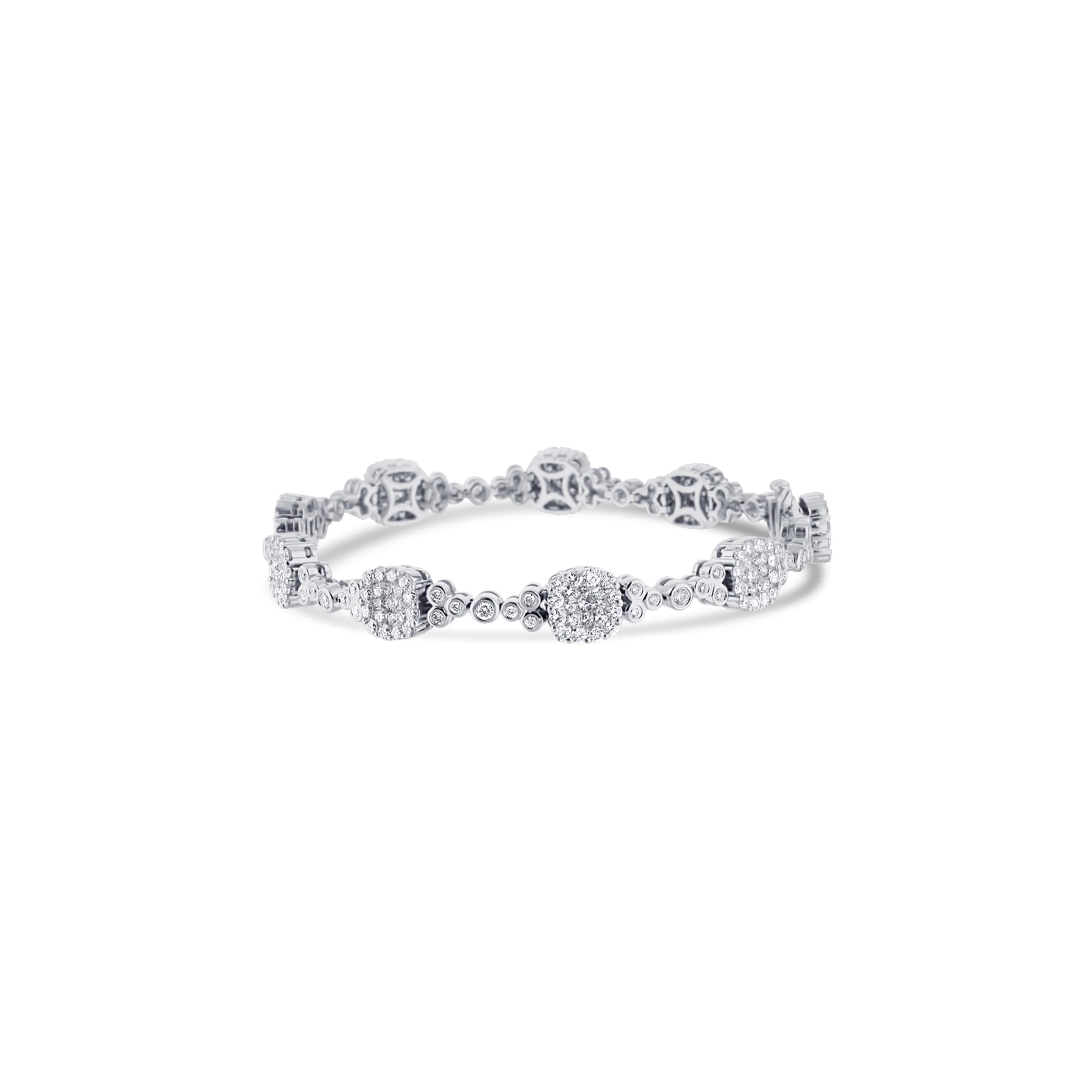 18K White Gold Cushion Cluster Diamond Bracelet - Image 2
