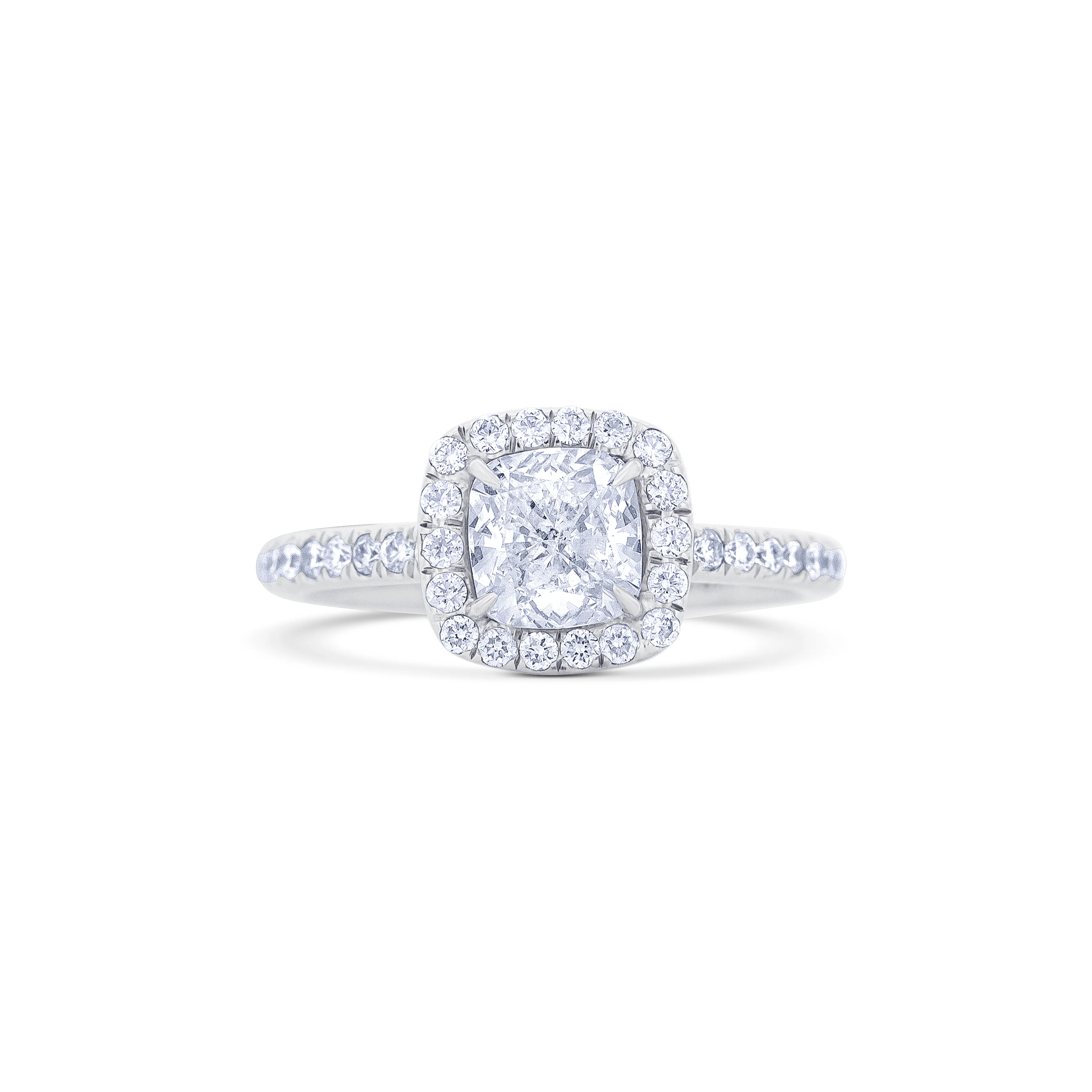 18K White Gold Cushion  Diamond Halo Engagement Ring