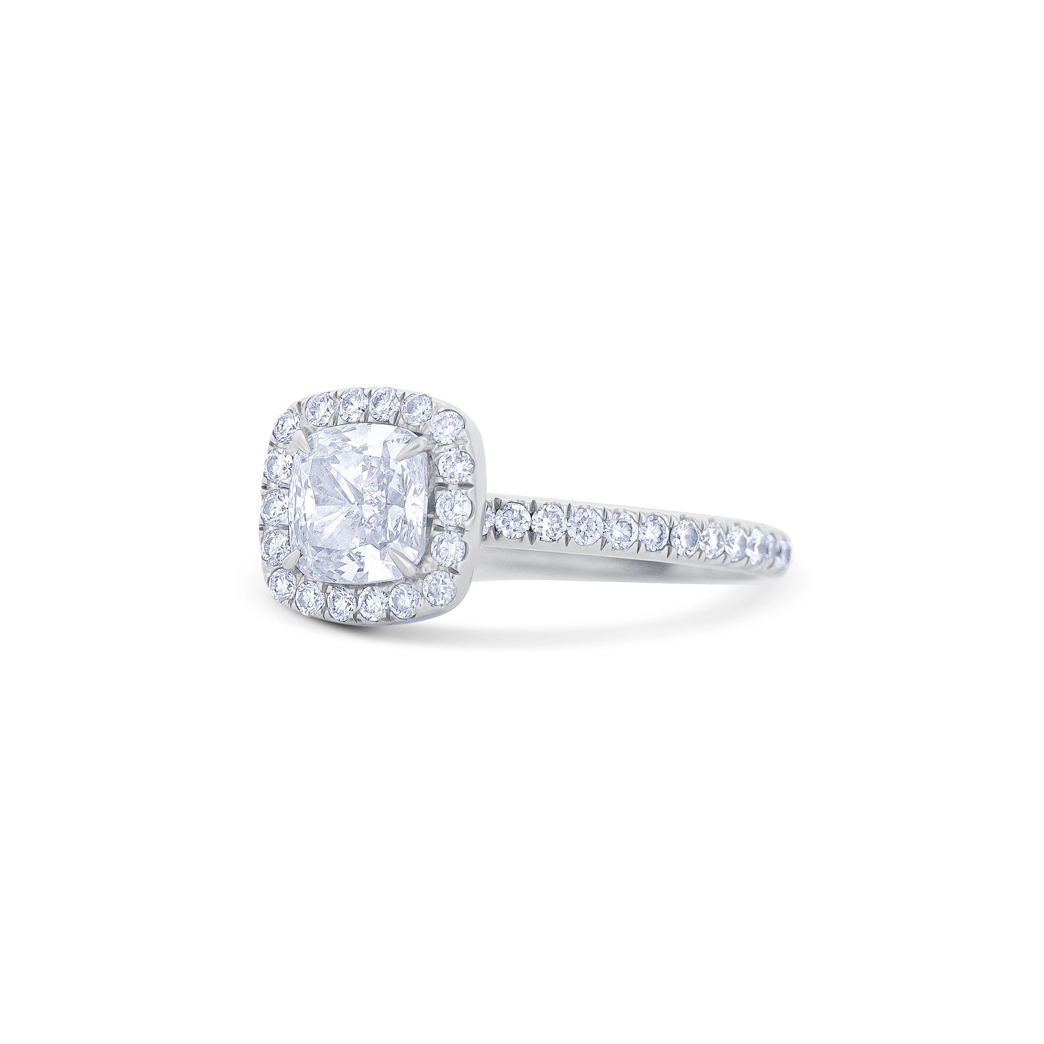 18K White Gold Cushion  Diamond Halo Engagement Ring - Image 2