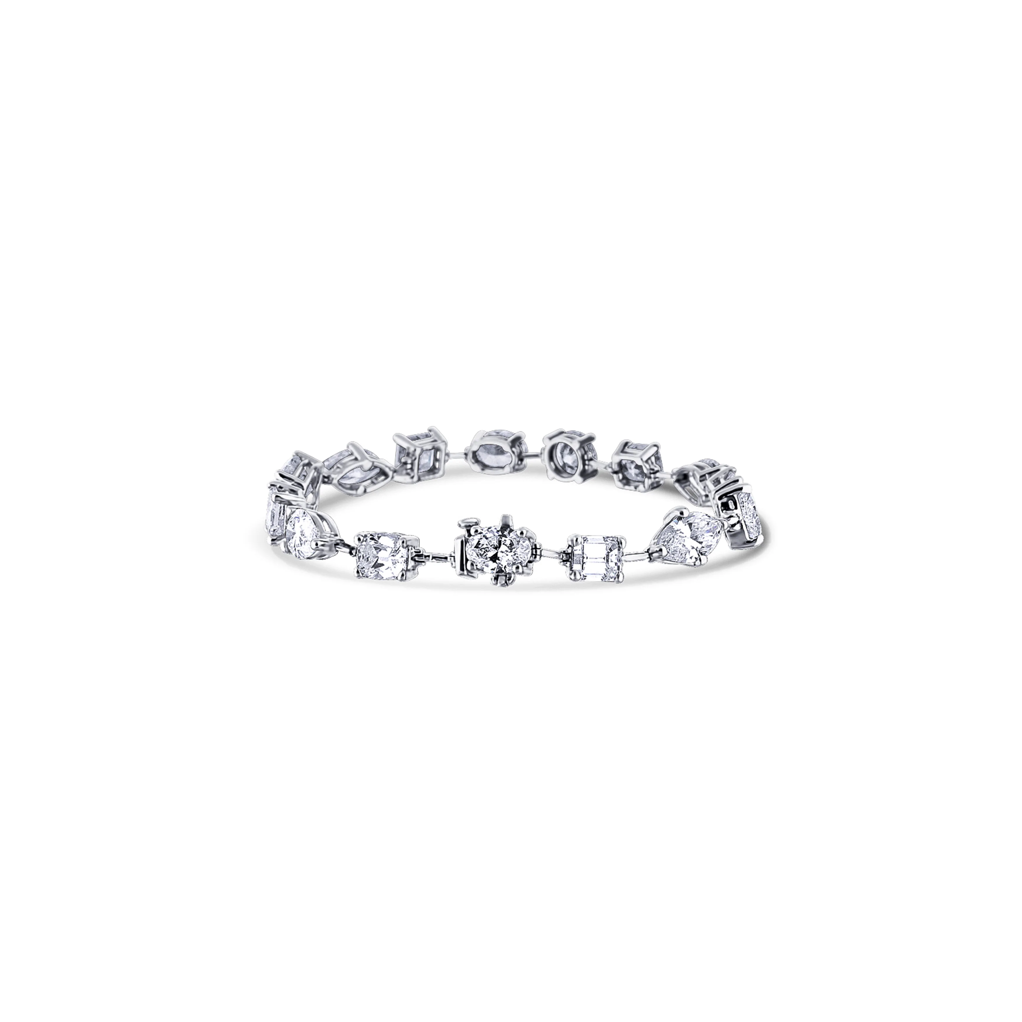 18K White Gold Custom Multi-Cut Diamond Tennis Bracelet - Image 3