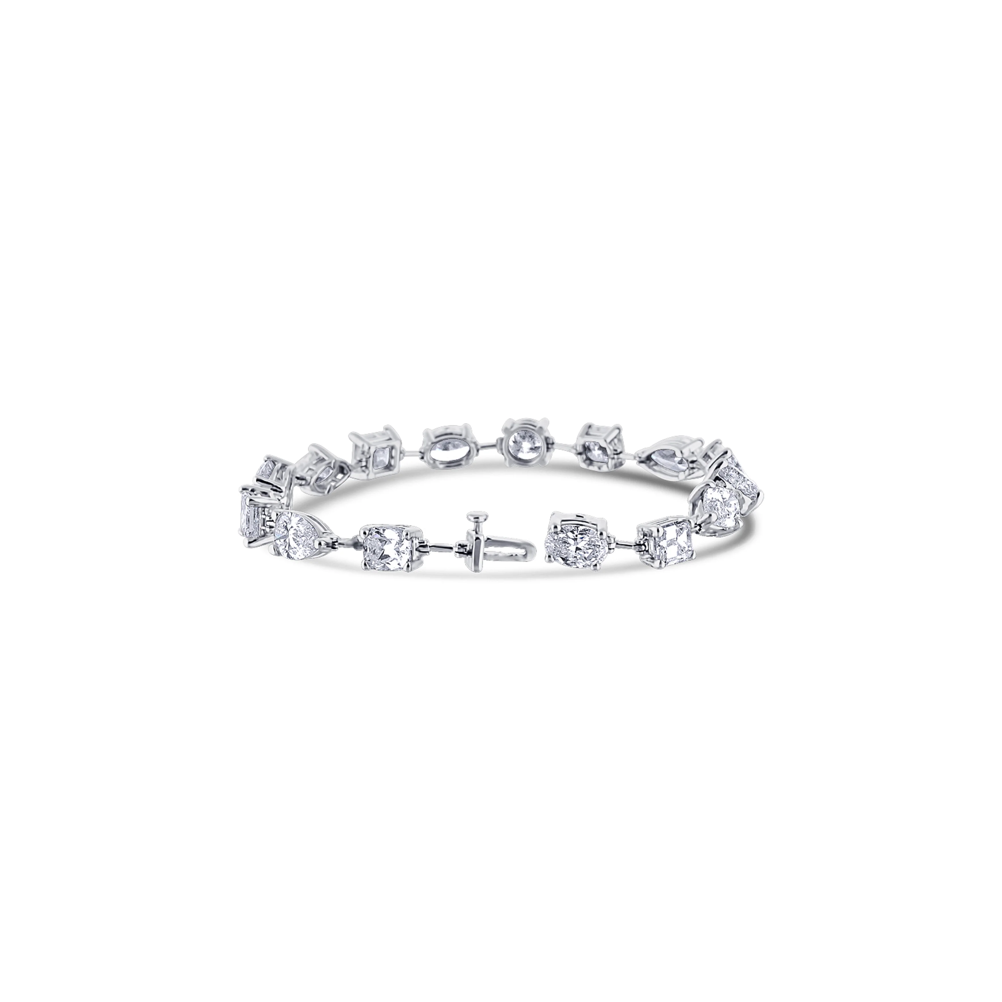 18K White Gold Custom Multi-Cut Diamond Tennis Bracelet - Image 4
