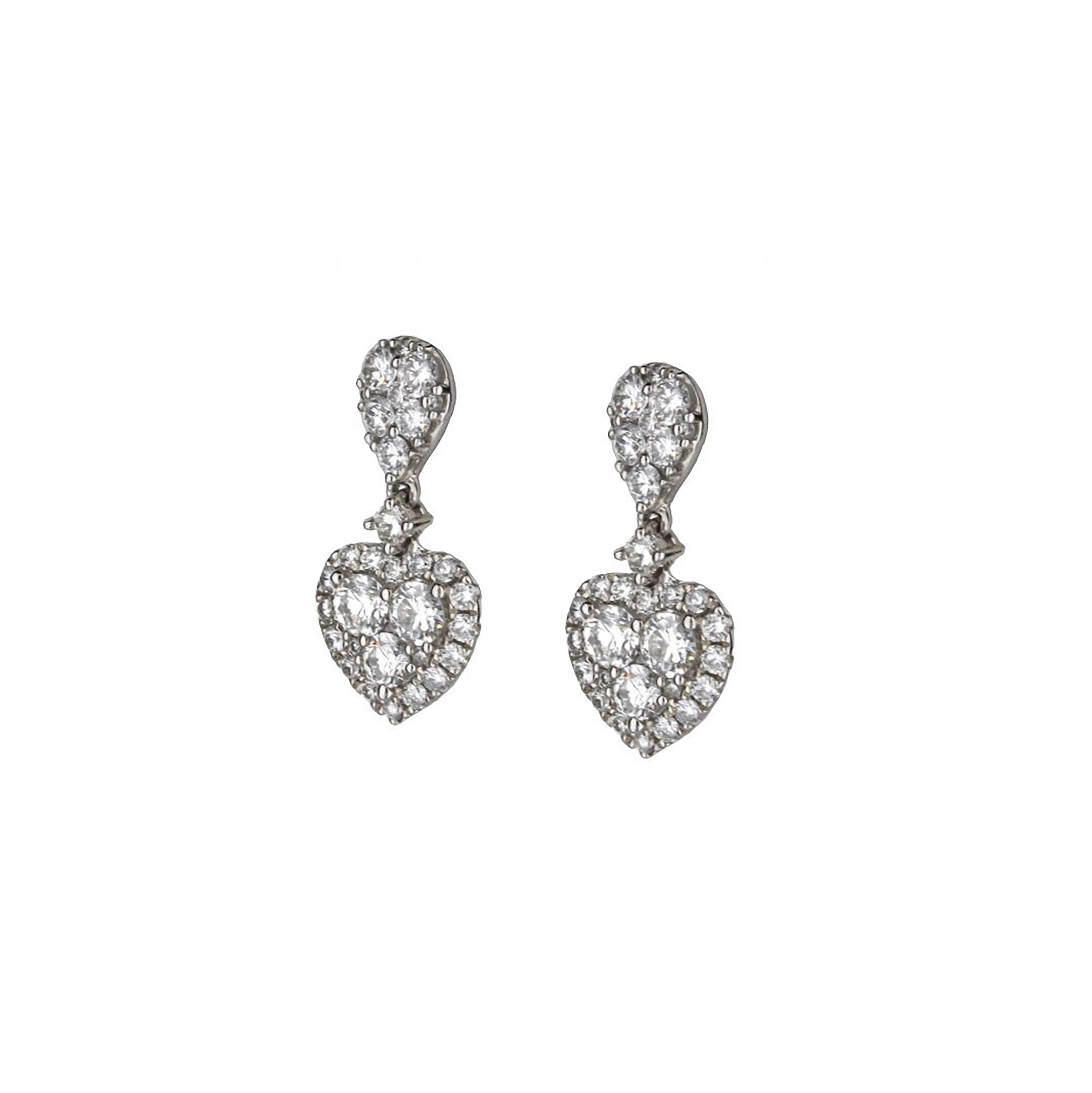 18K White Gold Diamond Heart Cluster Earrings - Image 2