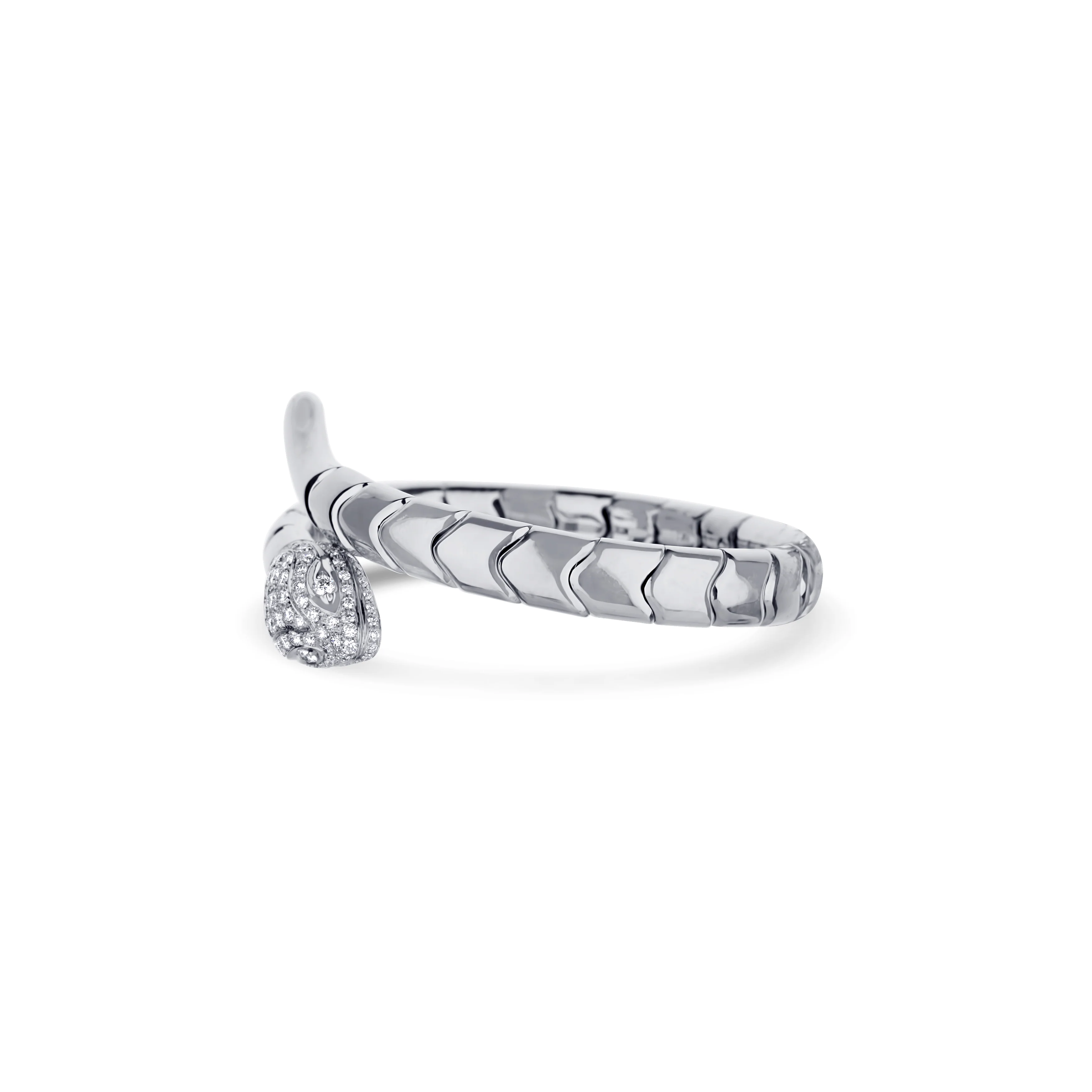 18K White Gold Diamond Snake Head Cuff Bracelet - Image 3