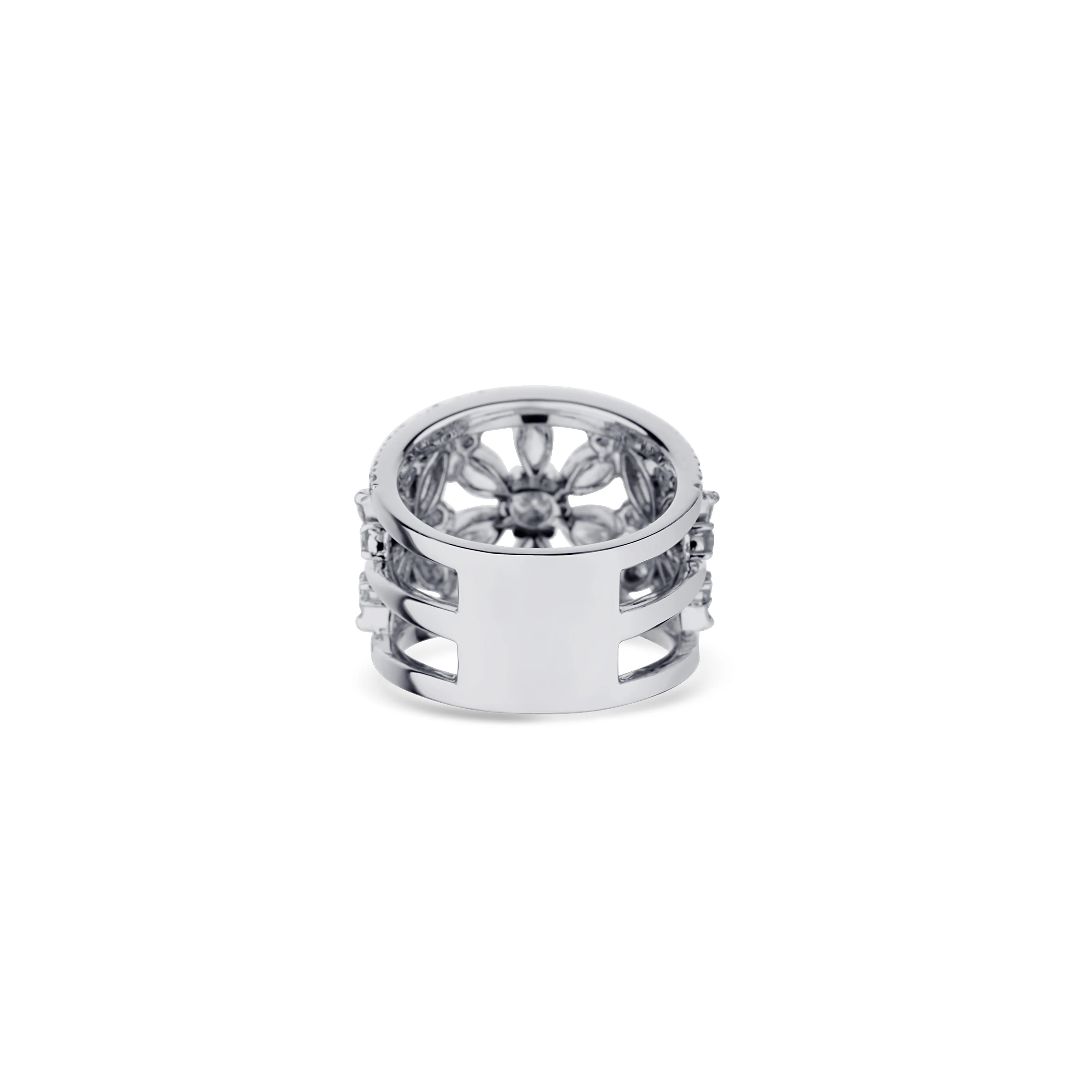 18K White Gold Diamond Three Flower Ring - Image 4