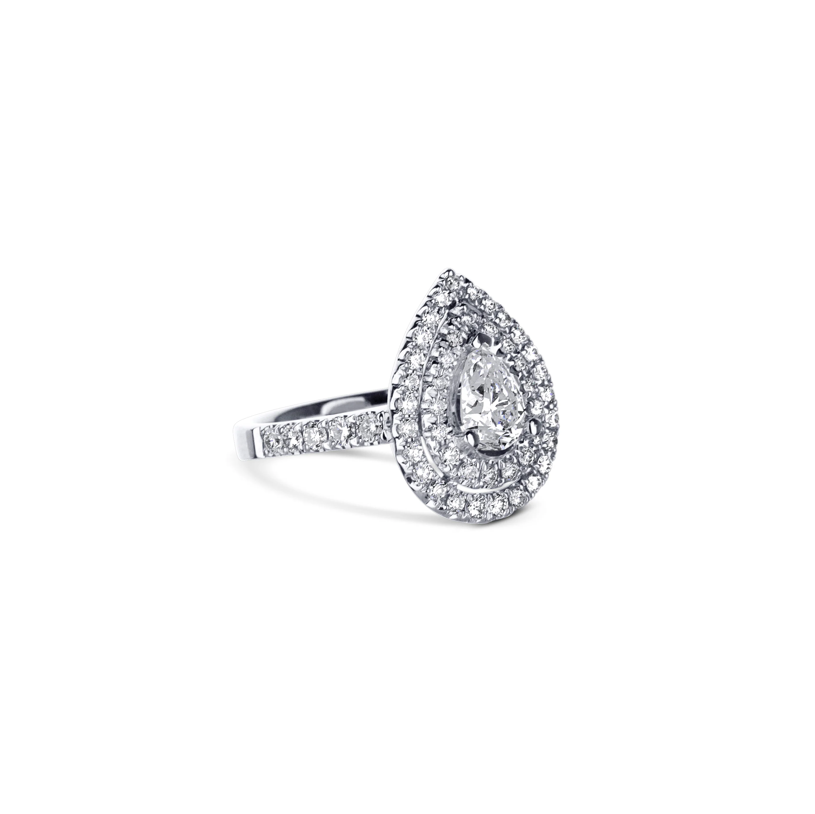 18K White Gold Double Halo Pear Diamond Engagement Ring - Image 3