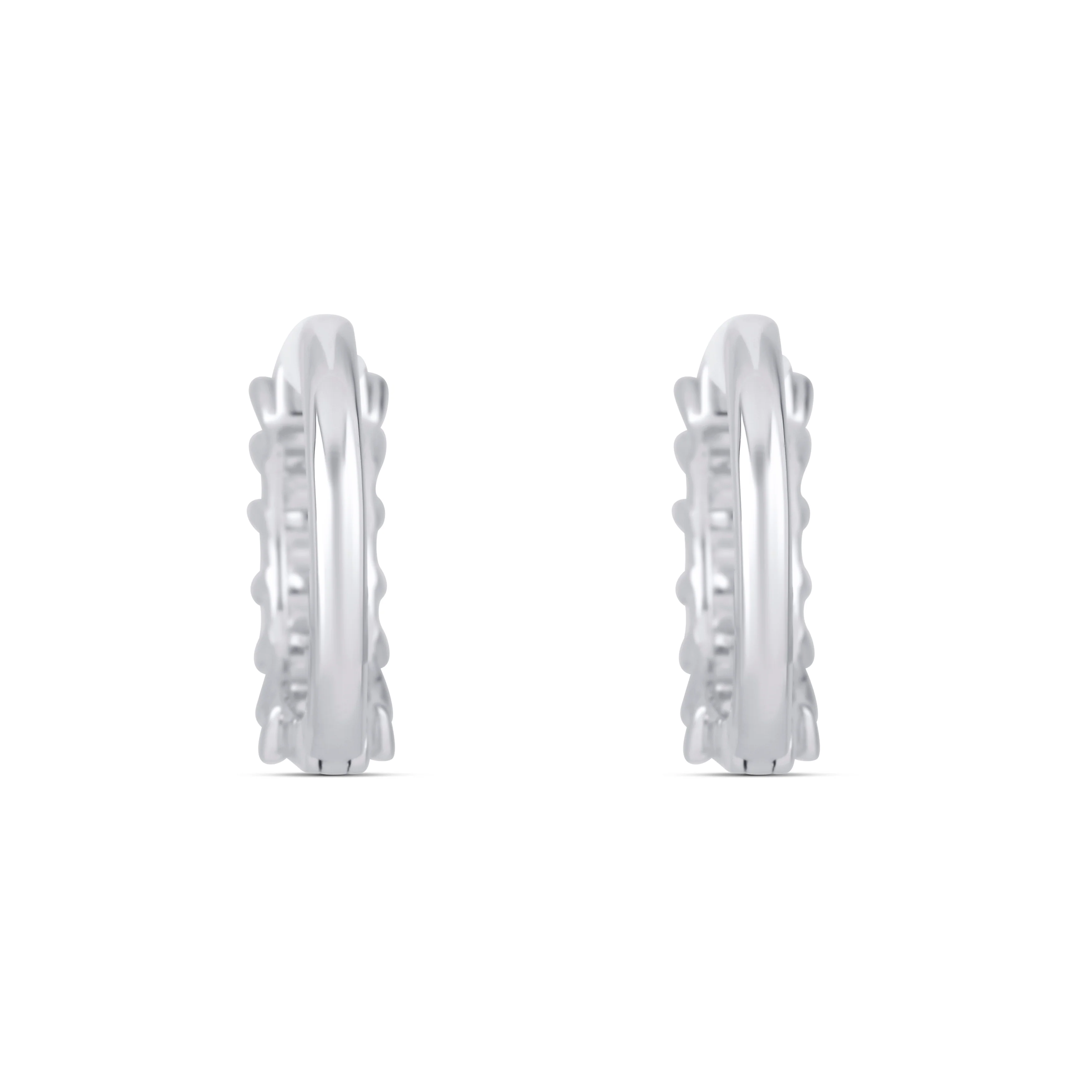 18K White Gold Emerald and Emerald Cut Diamond Huggie Earrings - Image 4