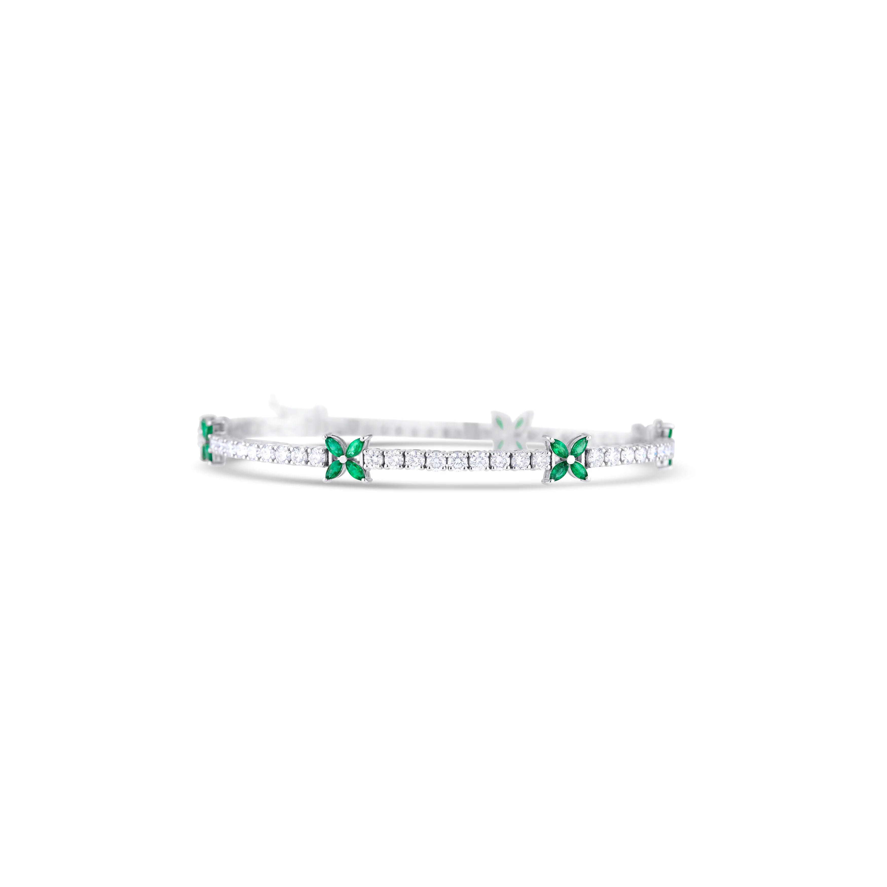 18K White Gold Emerald and Multi Shape Diamond Tennis Bracelet - Image 2