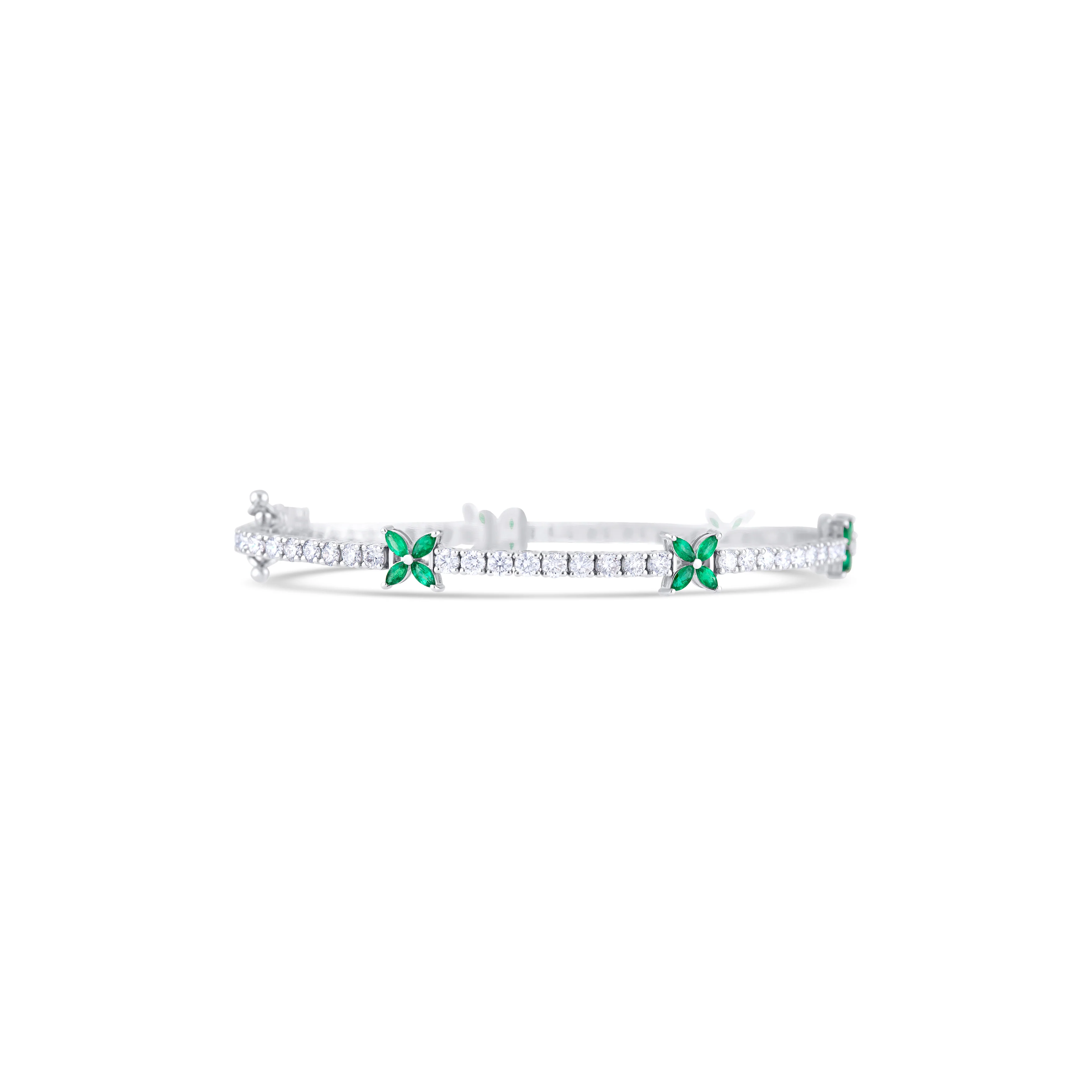 18K White Gold Emerald and Multi Shape Diamond Tennis Bracelet - Image 3