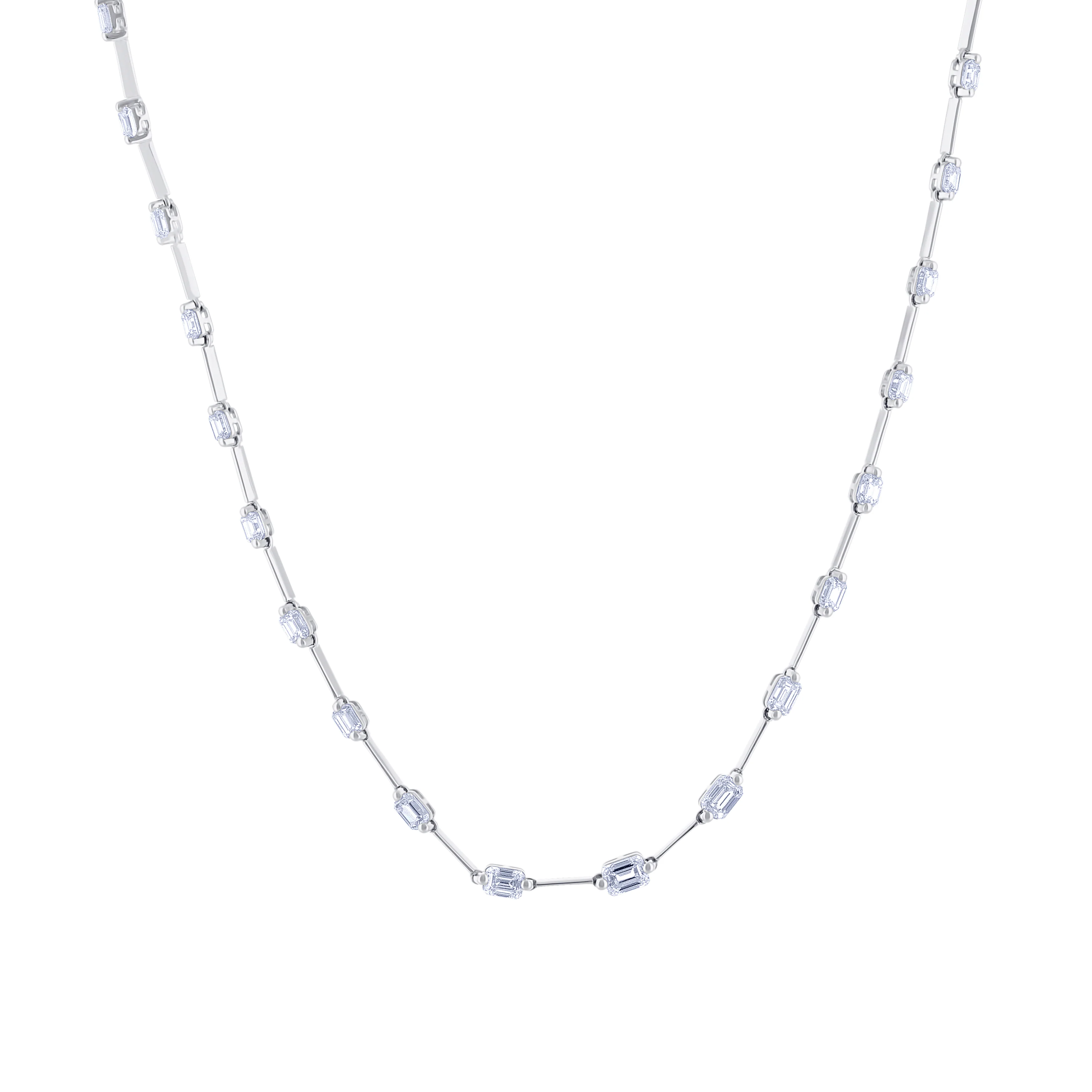 18K White Gold Emerald-Cut Diamond-By-The-Yard Necklace