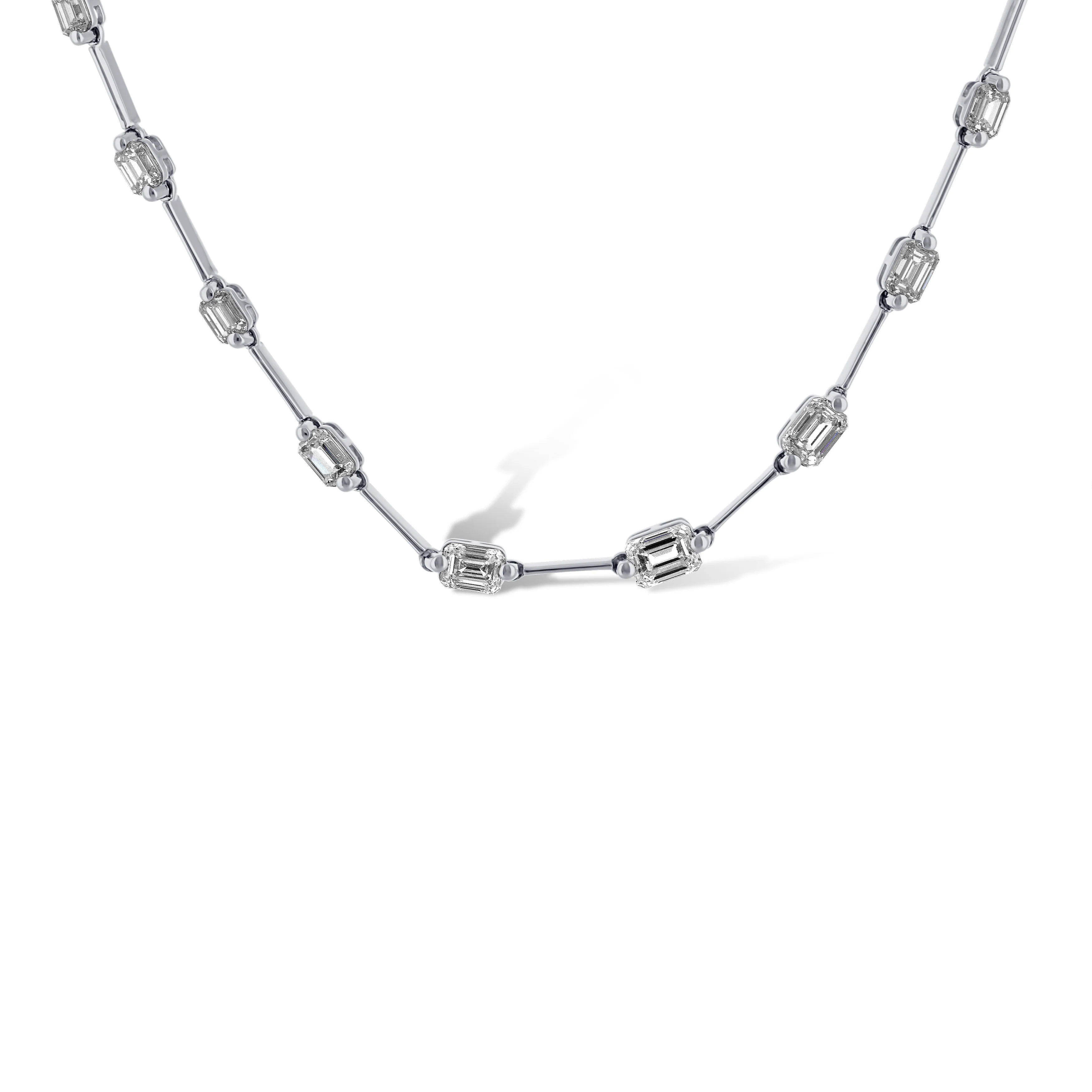 18K White Gold Emerald-Cut Diamond-By-The-Yard Necklace - Image 2