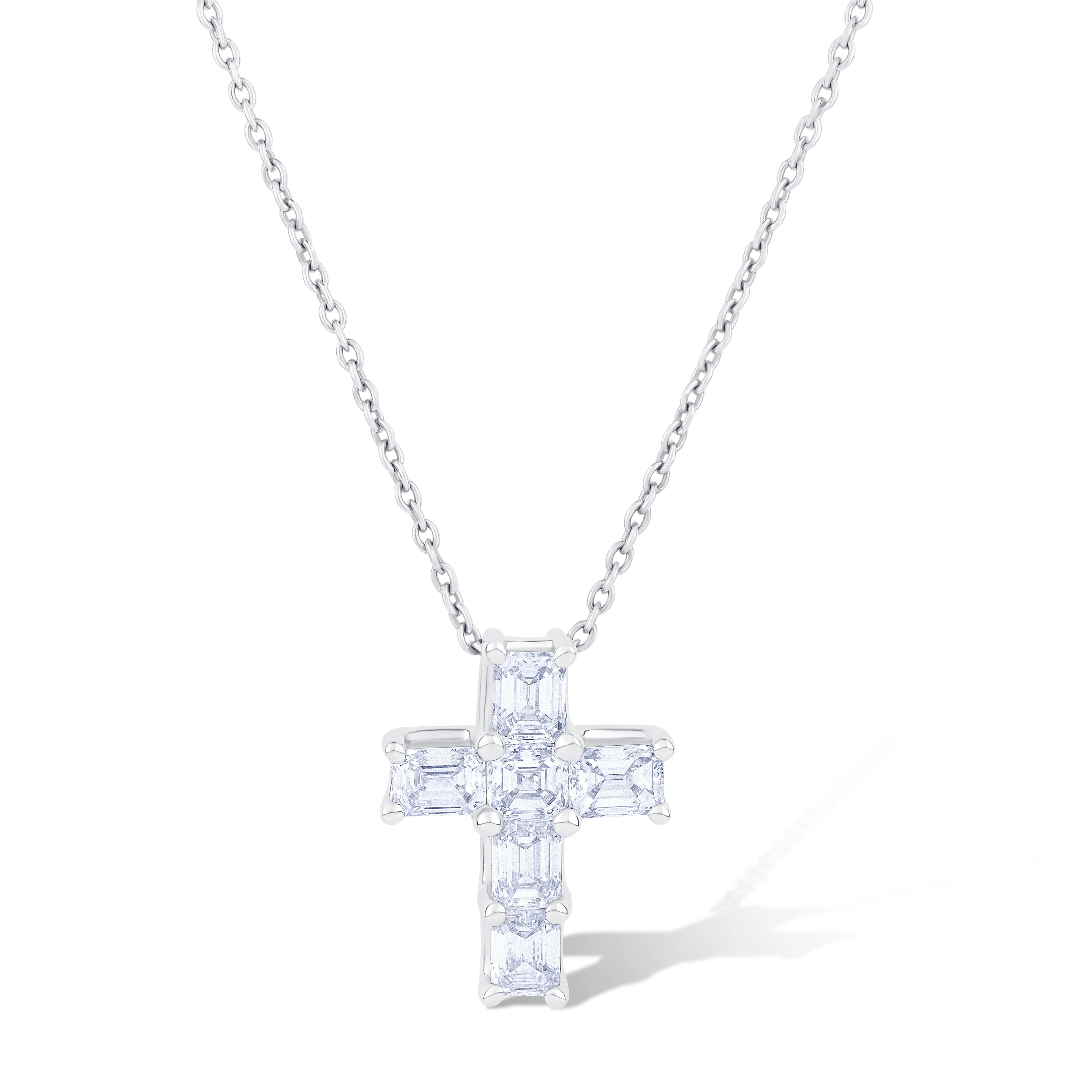 18K White Gold Emerald Cut Diamond Cross Chain - Image 2