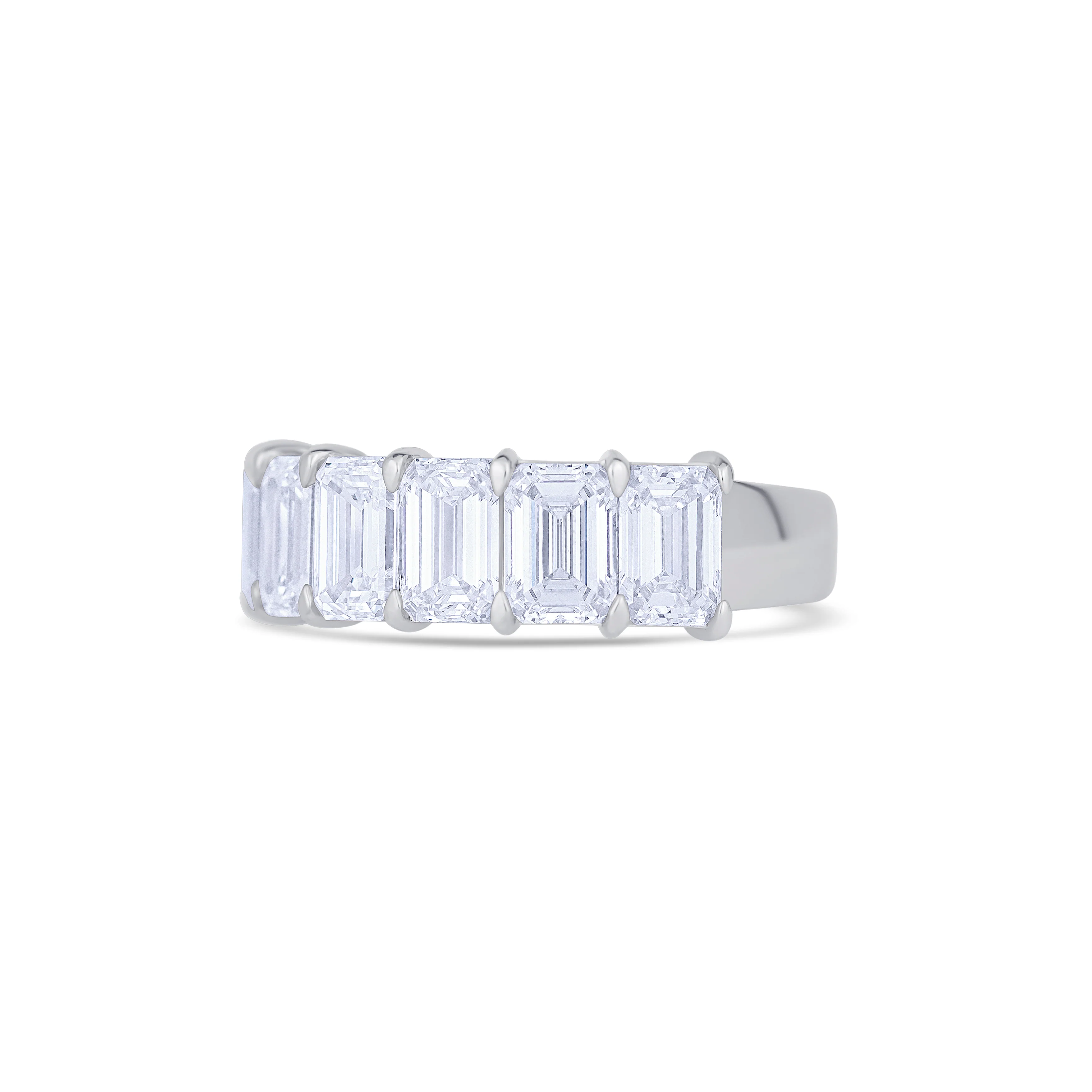18K White Gold Emerald Cut Diamond Halfway Wedding Band - Image 2