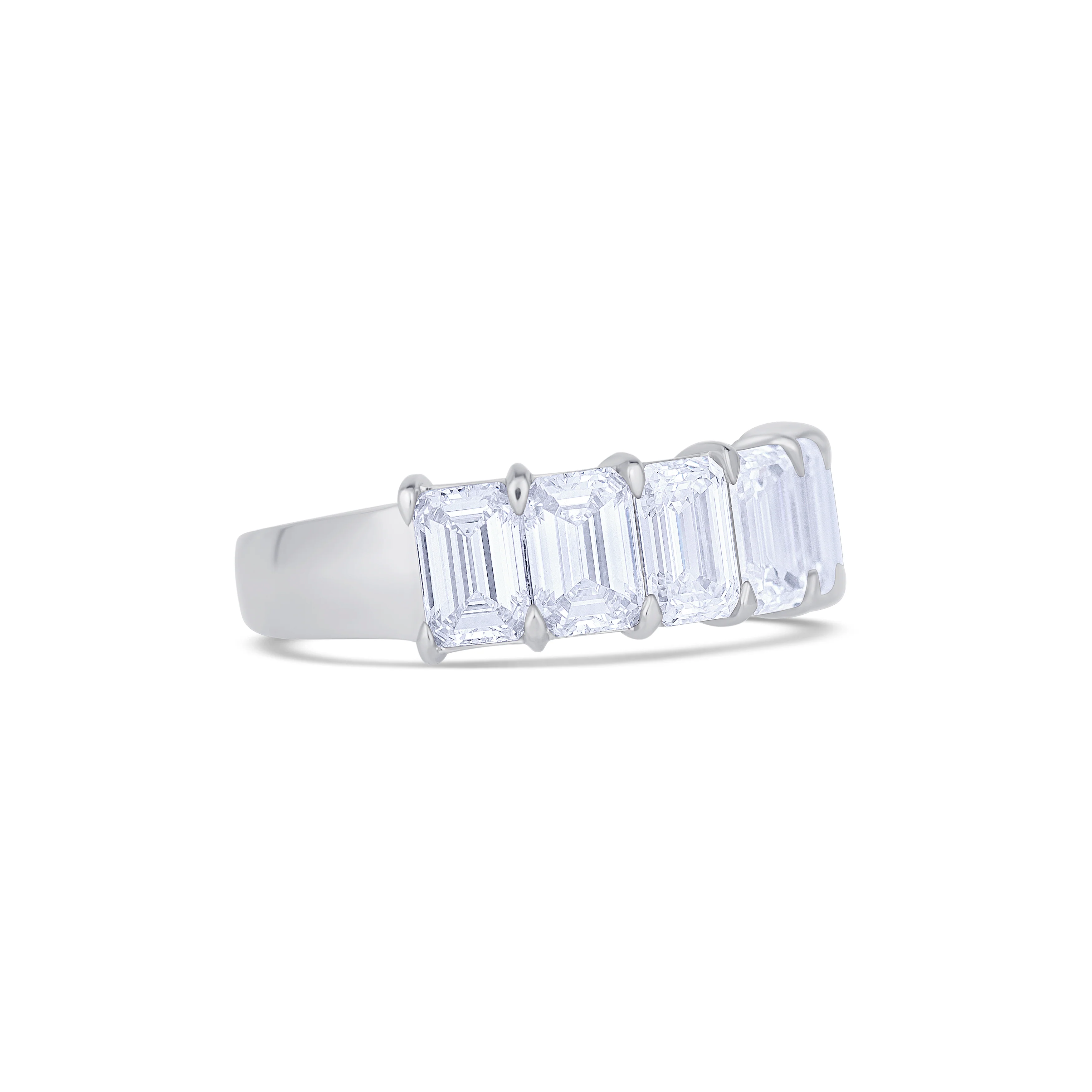 18K White Gold Emerald Cut Diamond Halfway Wedding Band - Image 3