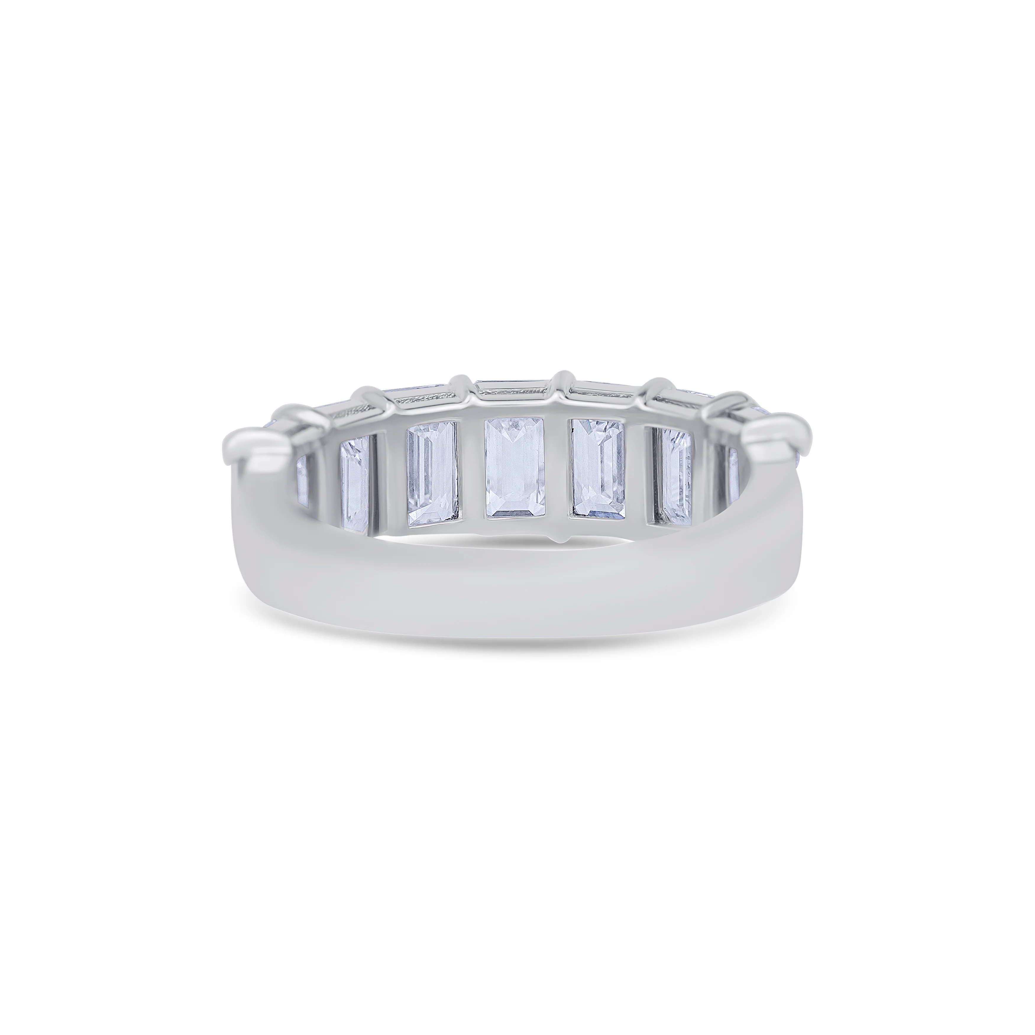 18K White Gold Emerald Cut Diamond Halfway Wedding Band - Image 4