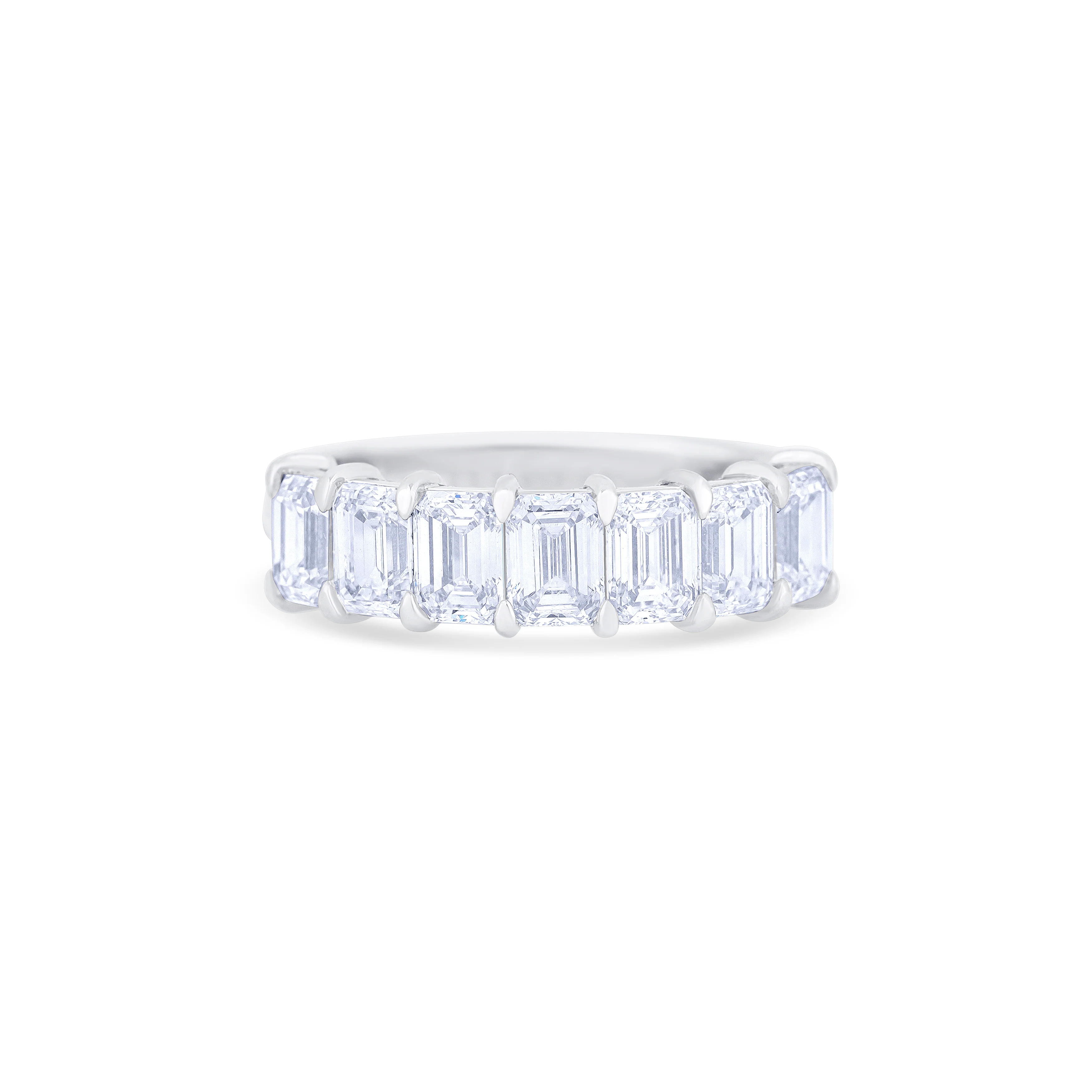 18K White Gold Emerald Cut Diamond Halfway Wedding Band