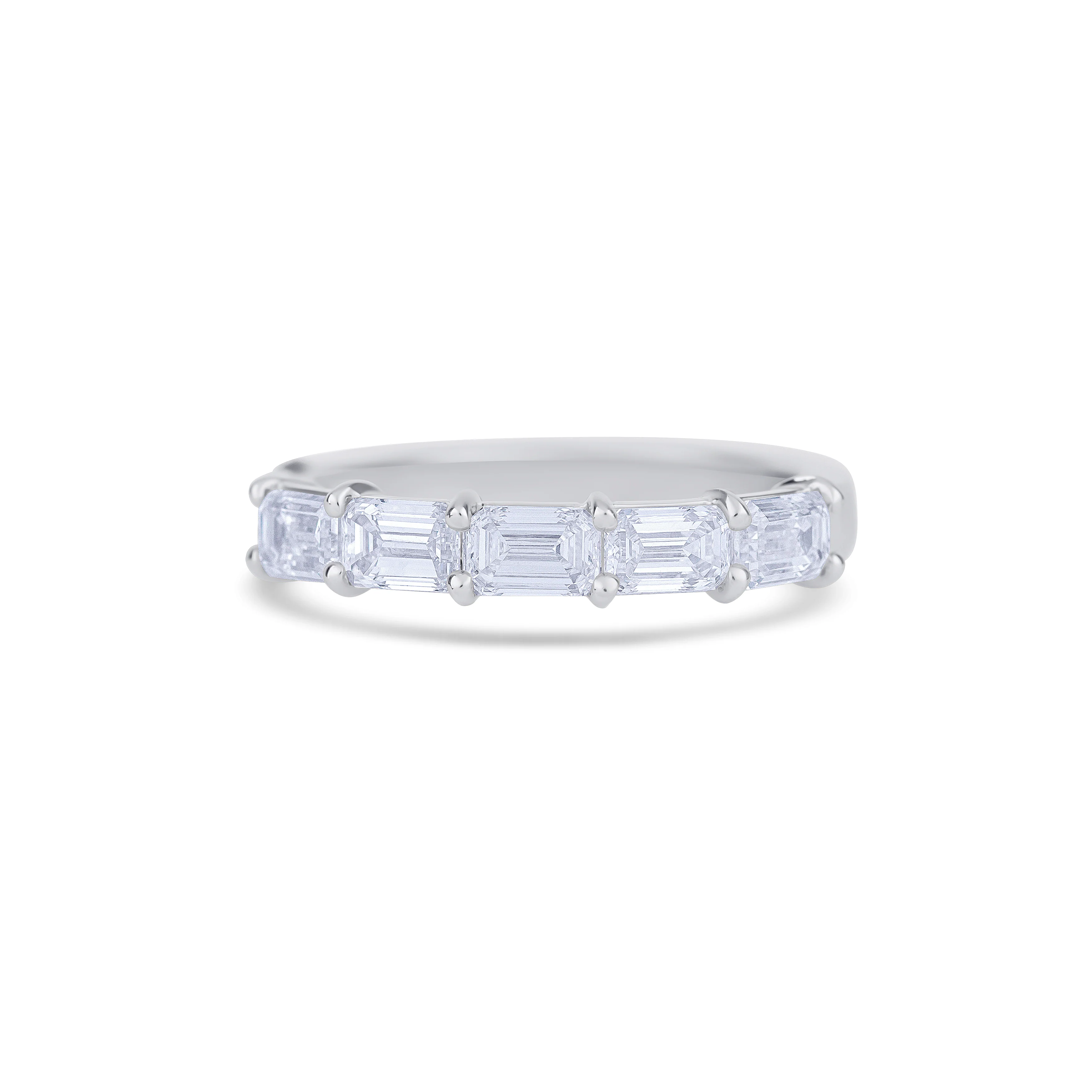 18K White Gold Emerald Cut Diamond Halfway Wedding Band