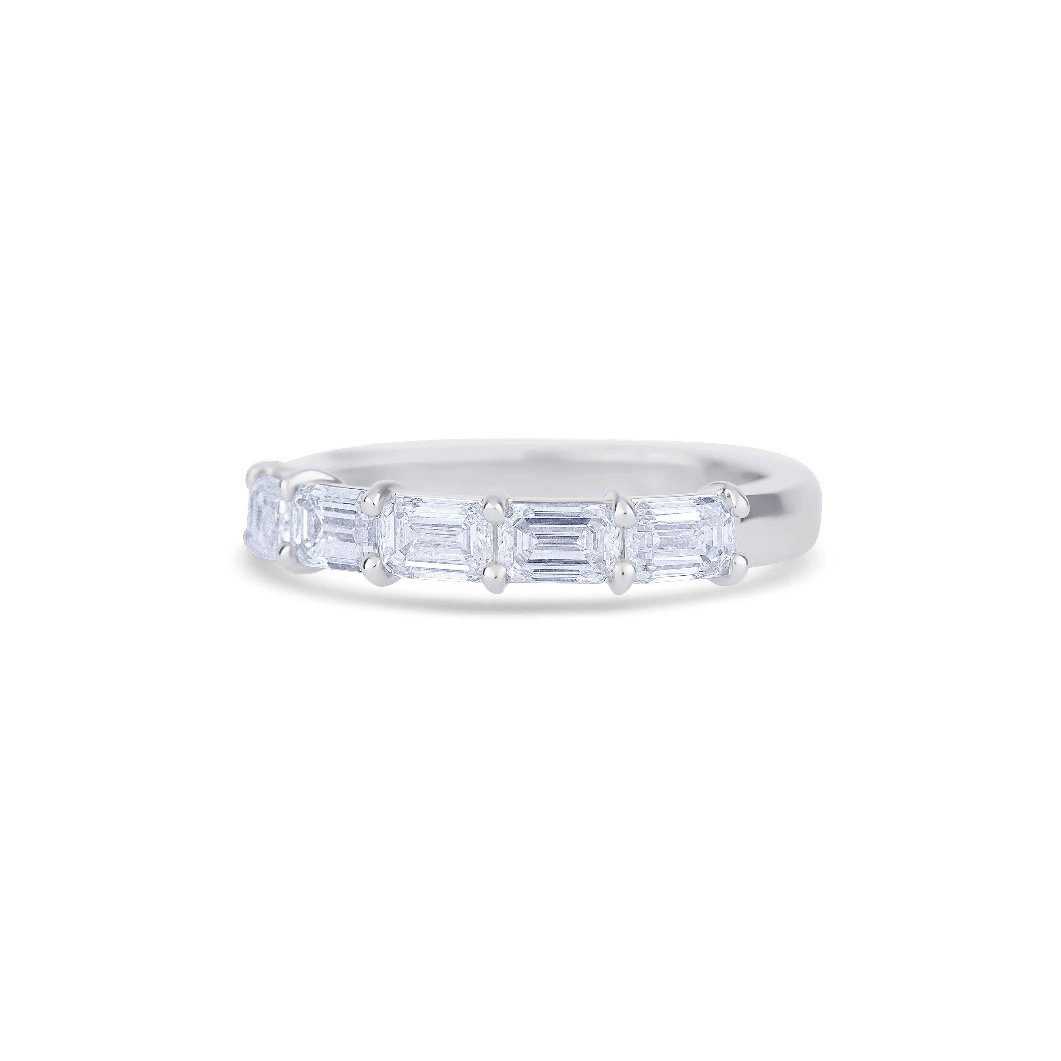 18K White Gold Emerald Cut Diamond Halfway Wedding Band - Image 2