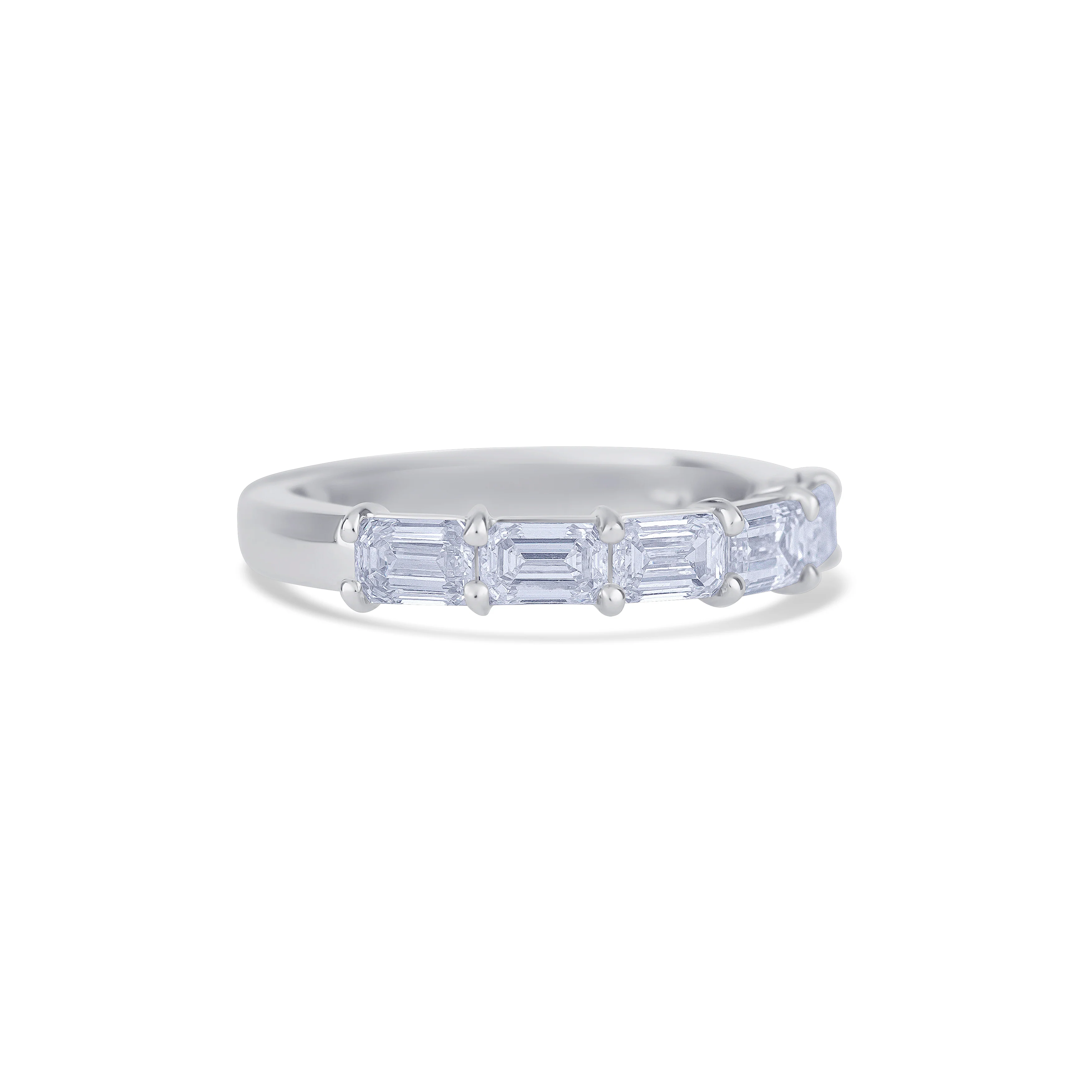 18K White Gold Emerald Cut Diamond Halfway Wedding Band - Image 3