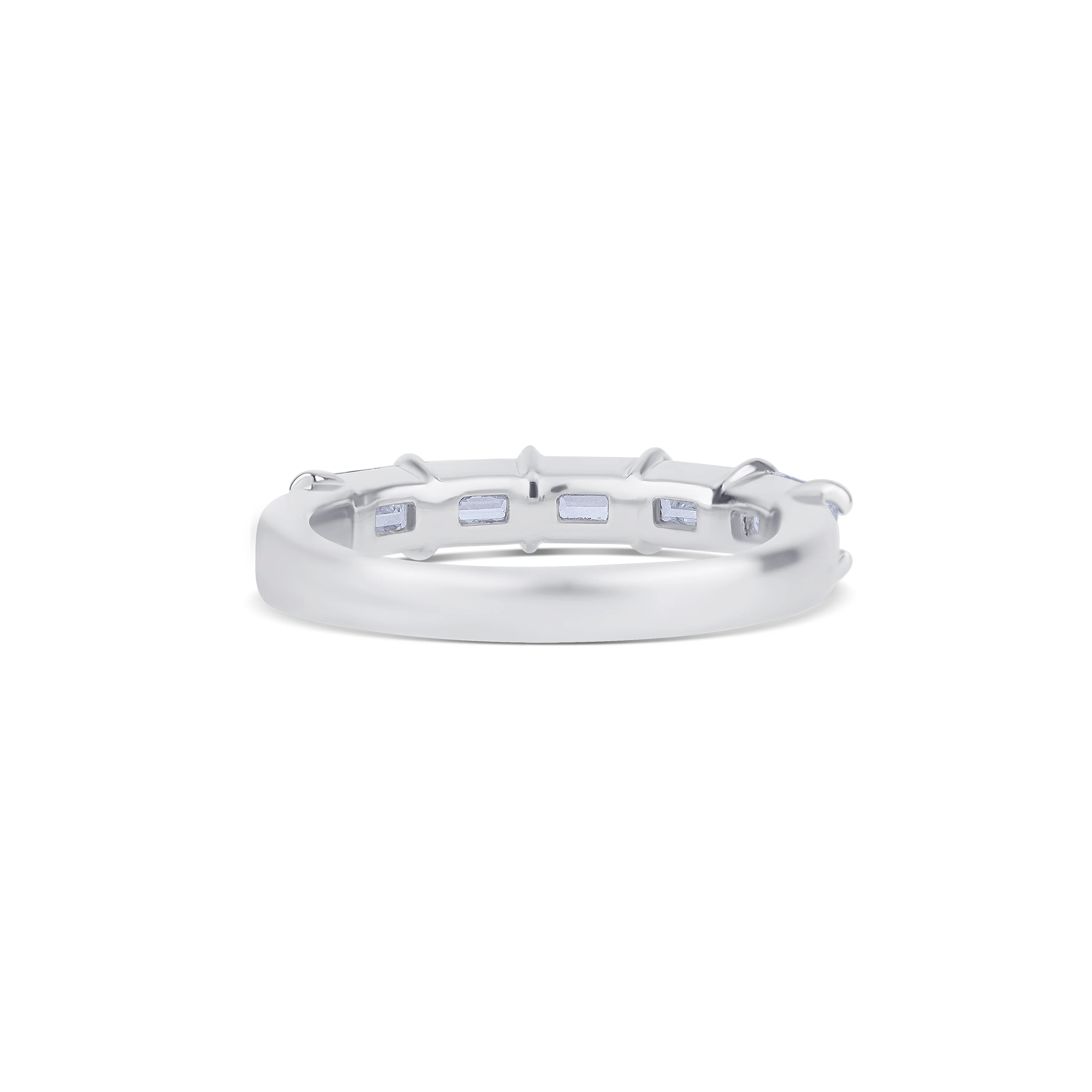 18K White Gold Emerald Cut Diamond Halfway Wedding Band - Image 4