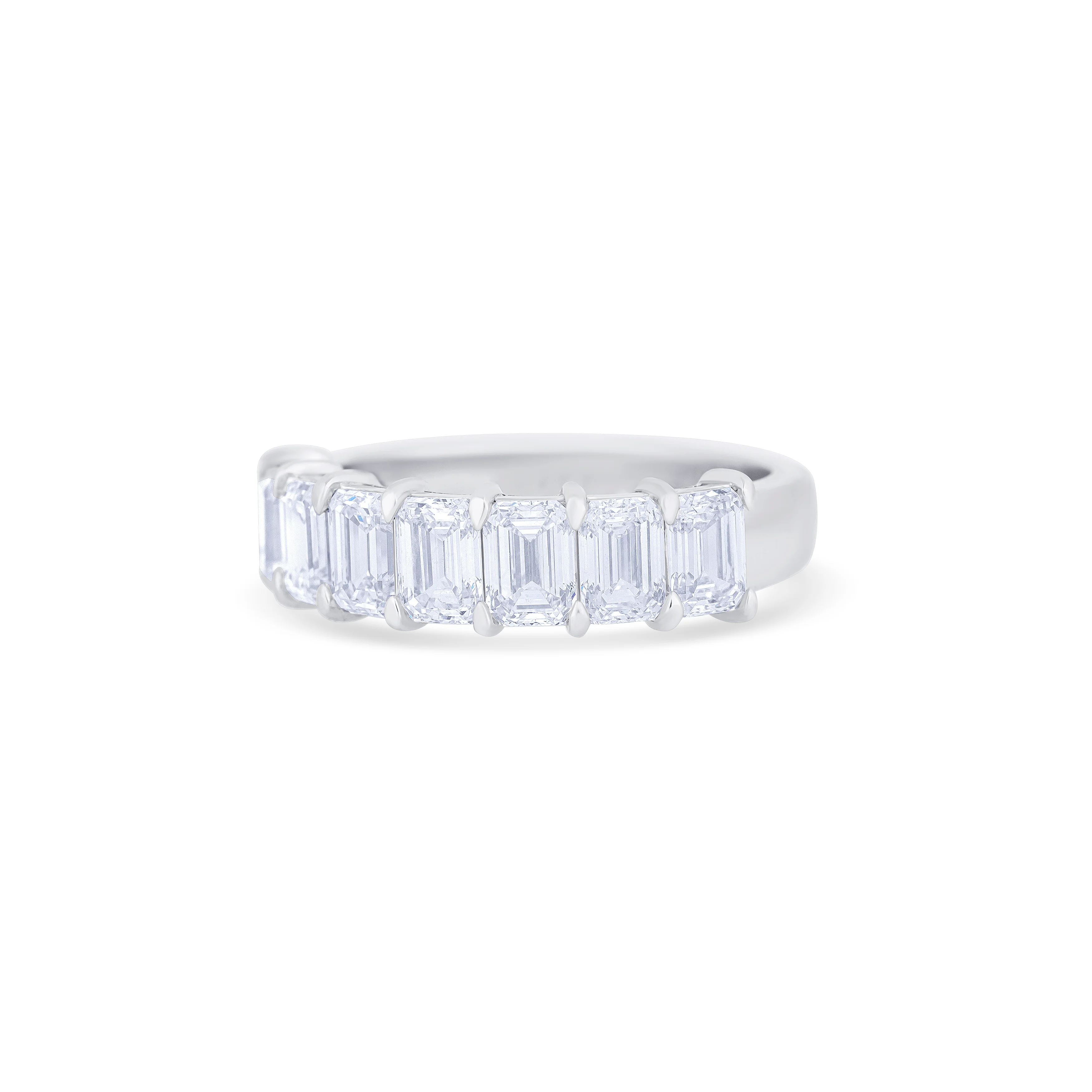 18K White Gold Emerald Cut Diamond Halfway Wedding Band - Image 2