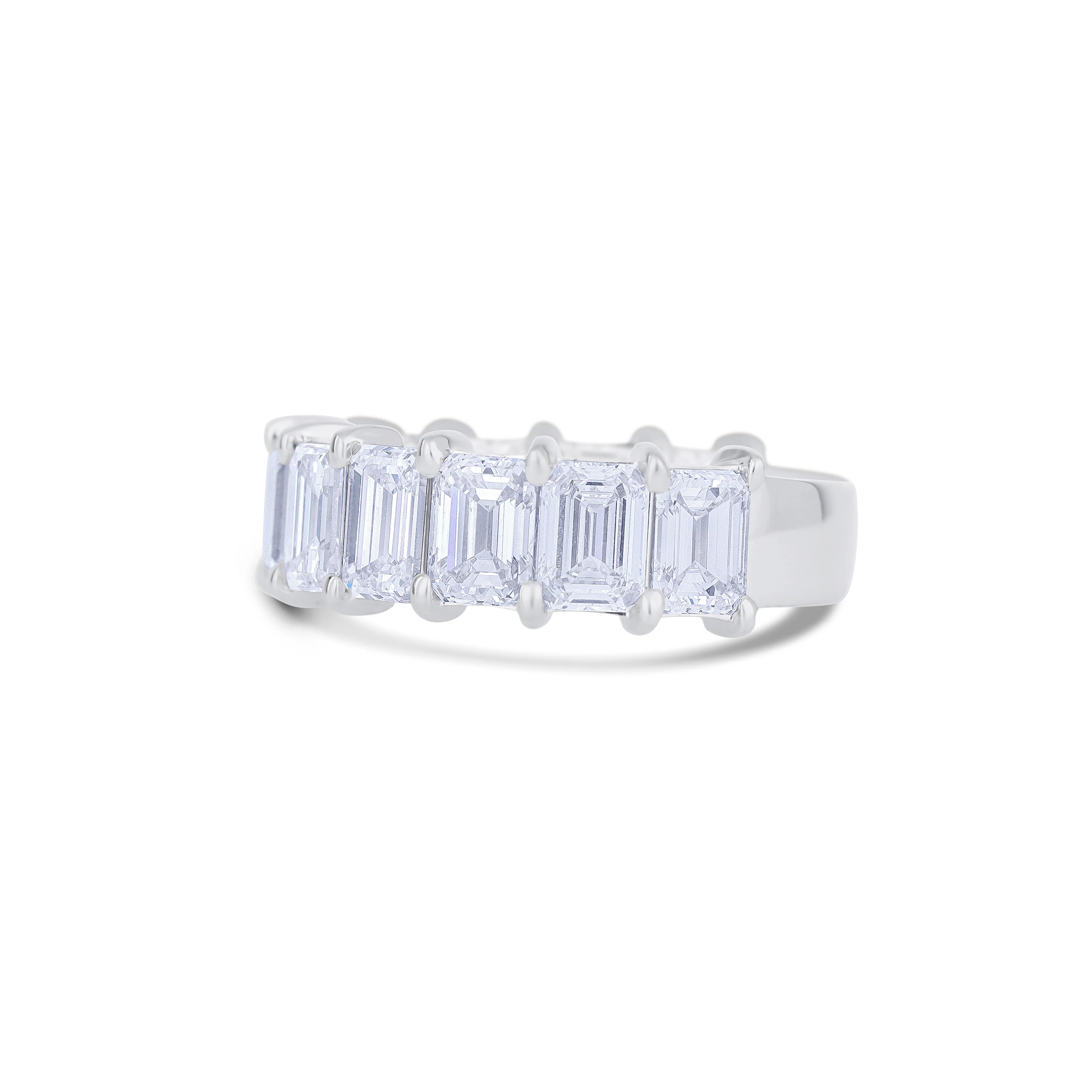 18K White Gold Emerald Cut Diamond Halfway Wedding Band - Image 2