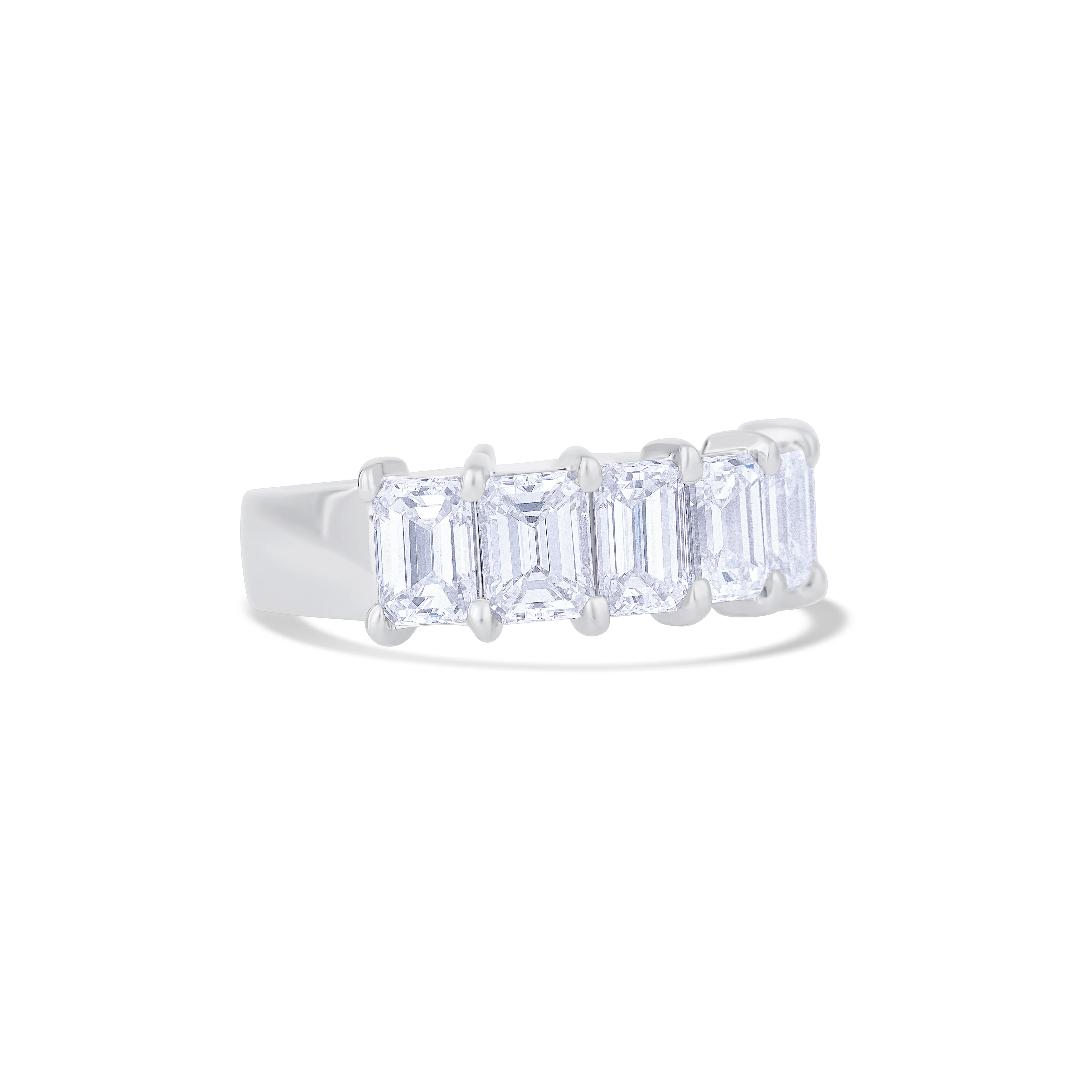 18K White Gold Emerald Cut Diamond Halfway Wedding Band - Image 3