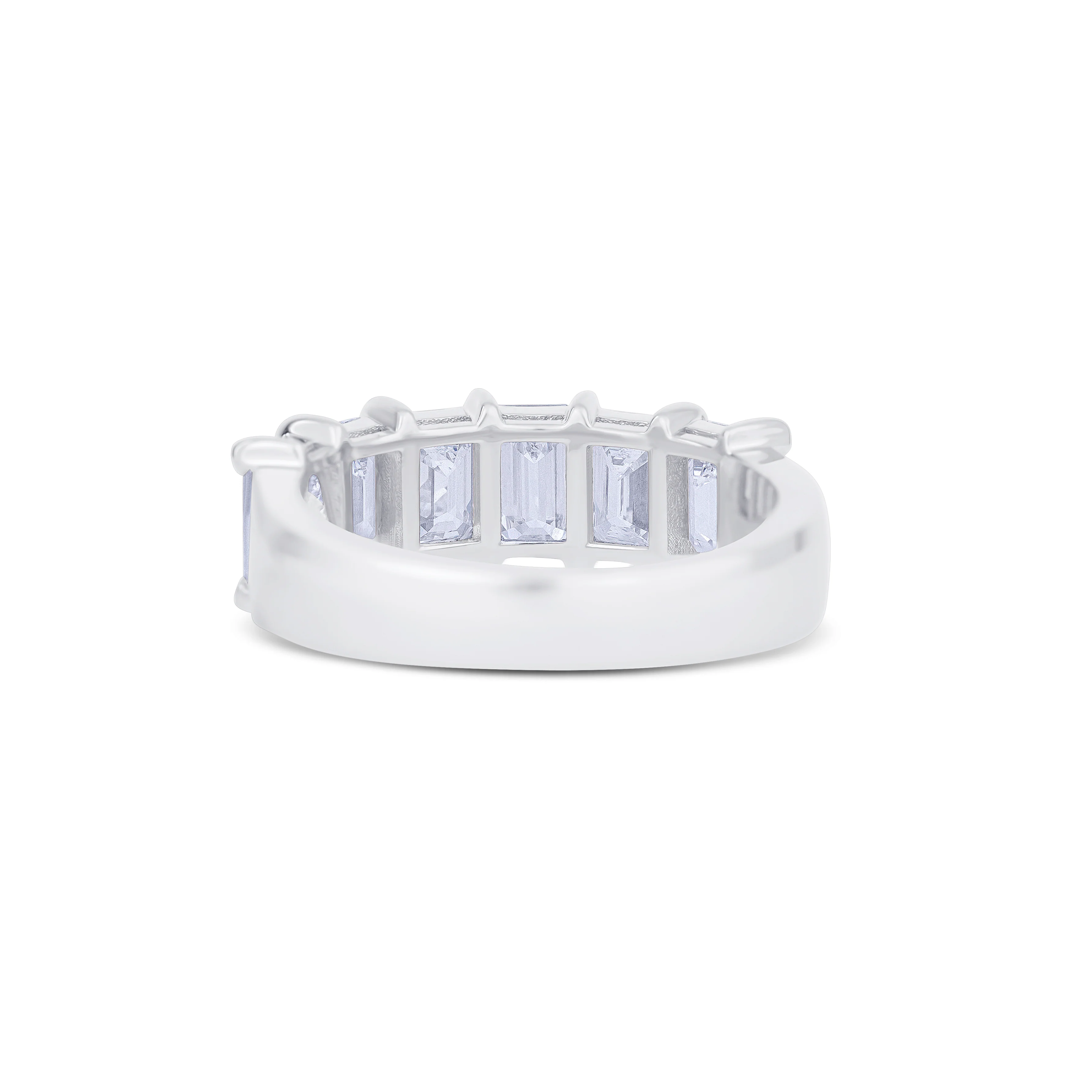 18K White Gold Emerald Cut Diamond Halfway Wedding Band - Image 4