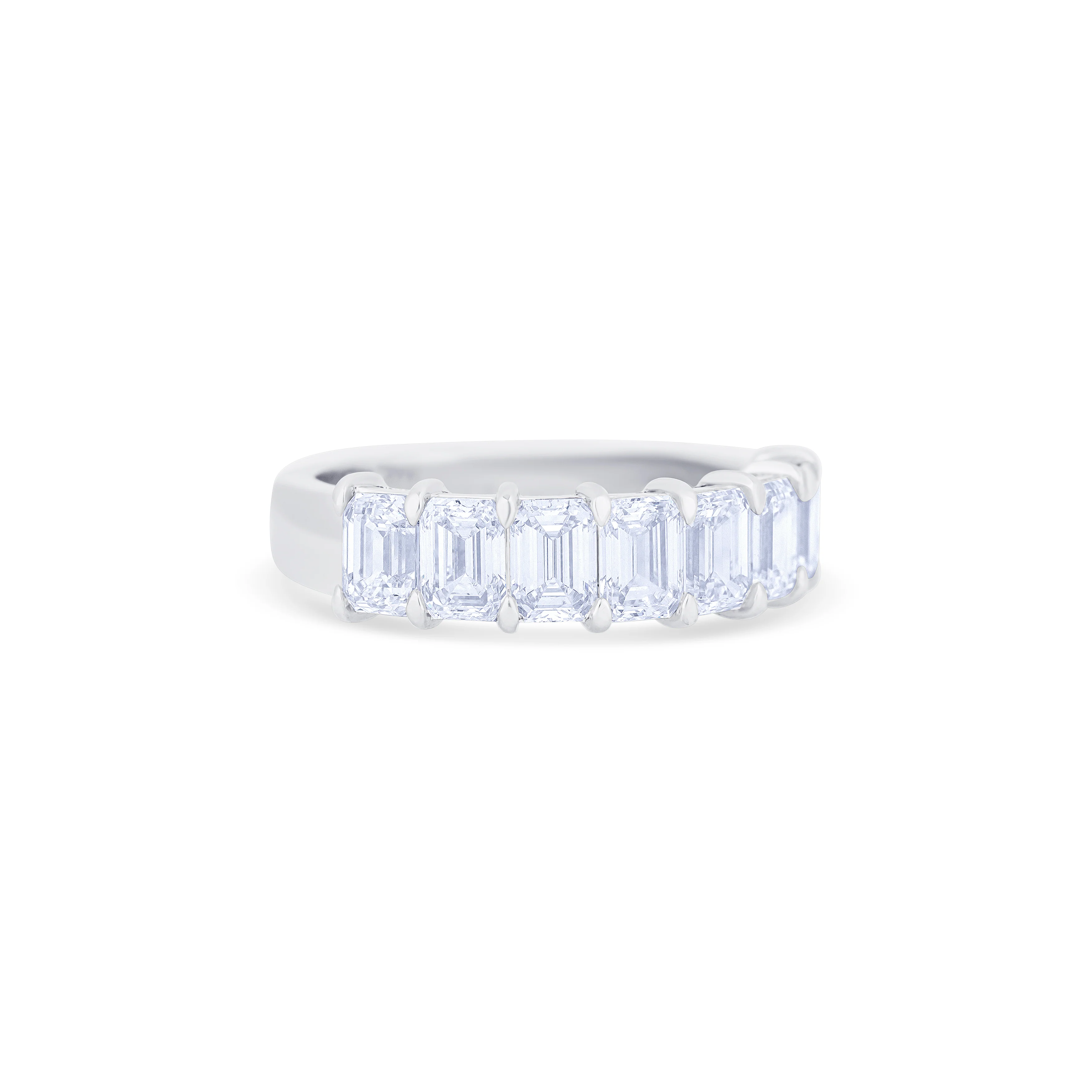 18K White Gold Emerald Cut Diamond Halfway Wedding Band - Image 3