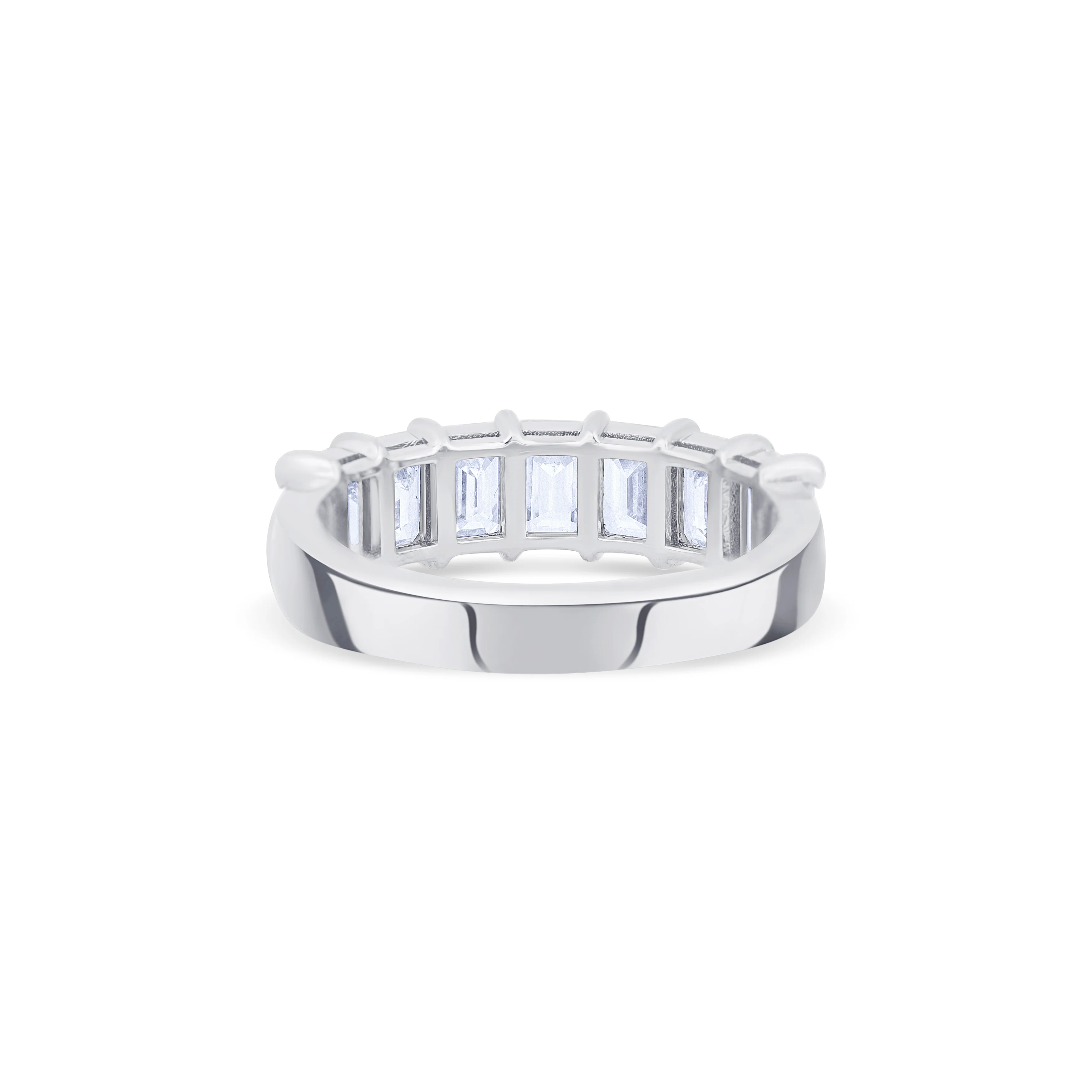 18K White Gold Emerald Cut Diamond Halfway Wedding Band - Image 4