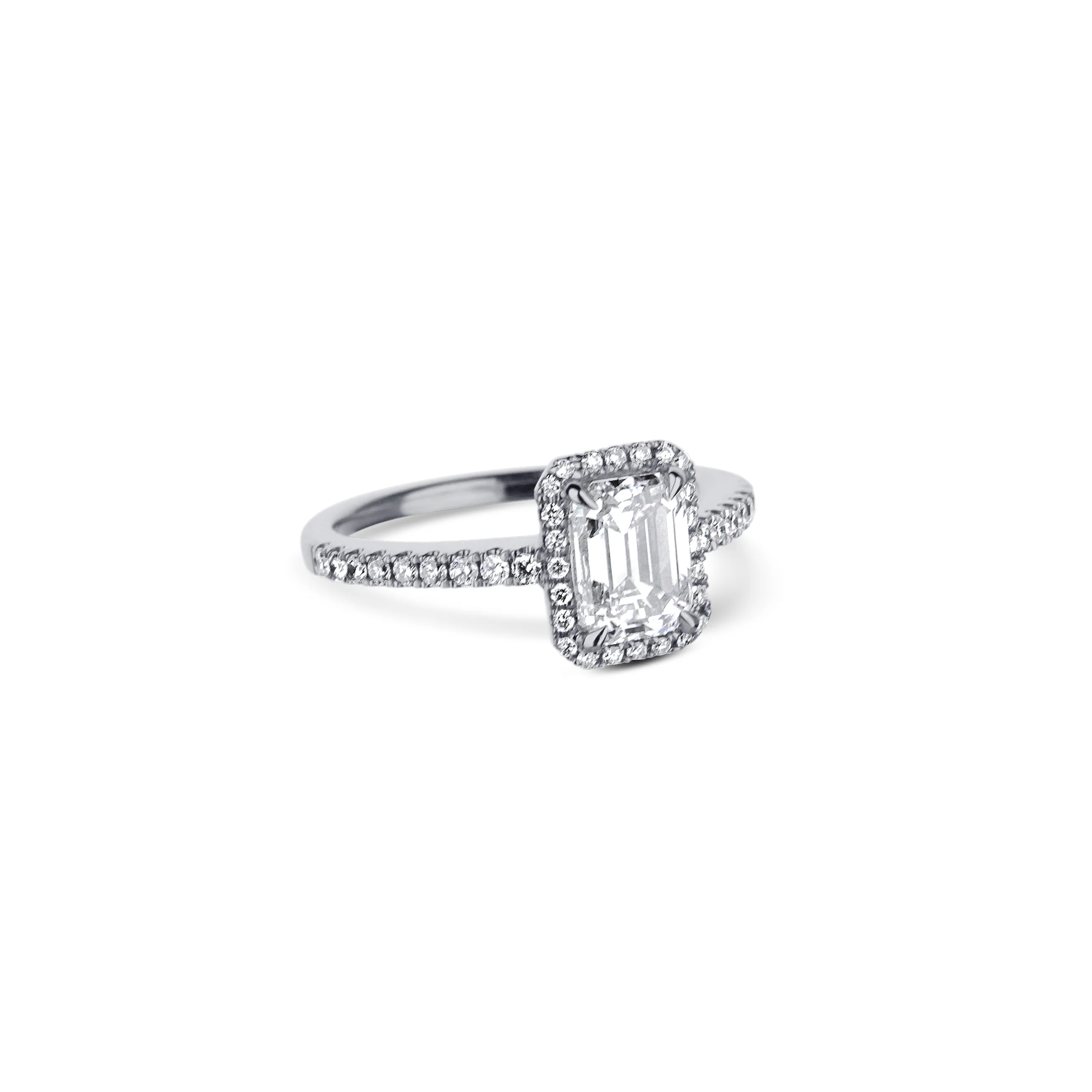 18K White Gold Emerald Cut Diamond Halo Engagement Ring - Image 3
