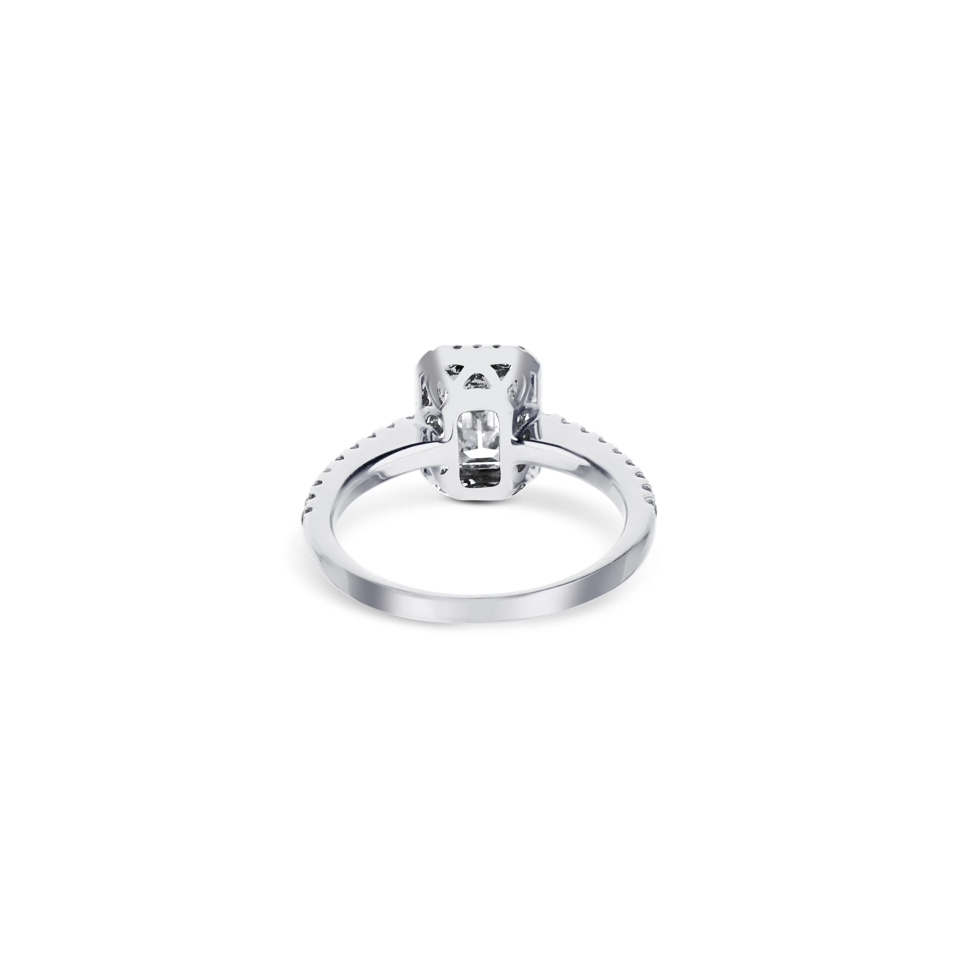 18K White Gold Emerald Cut Diamond Halo Engagement Ring - Image 4