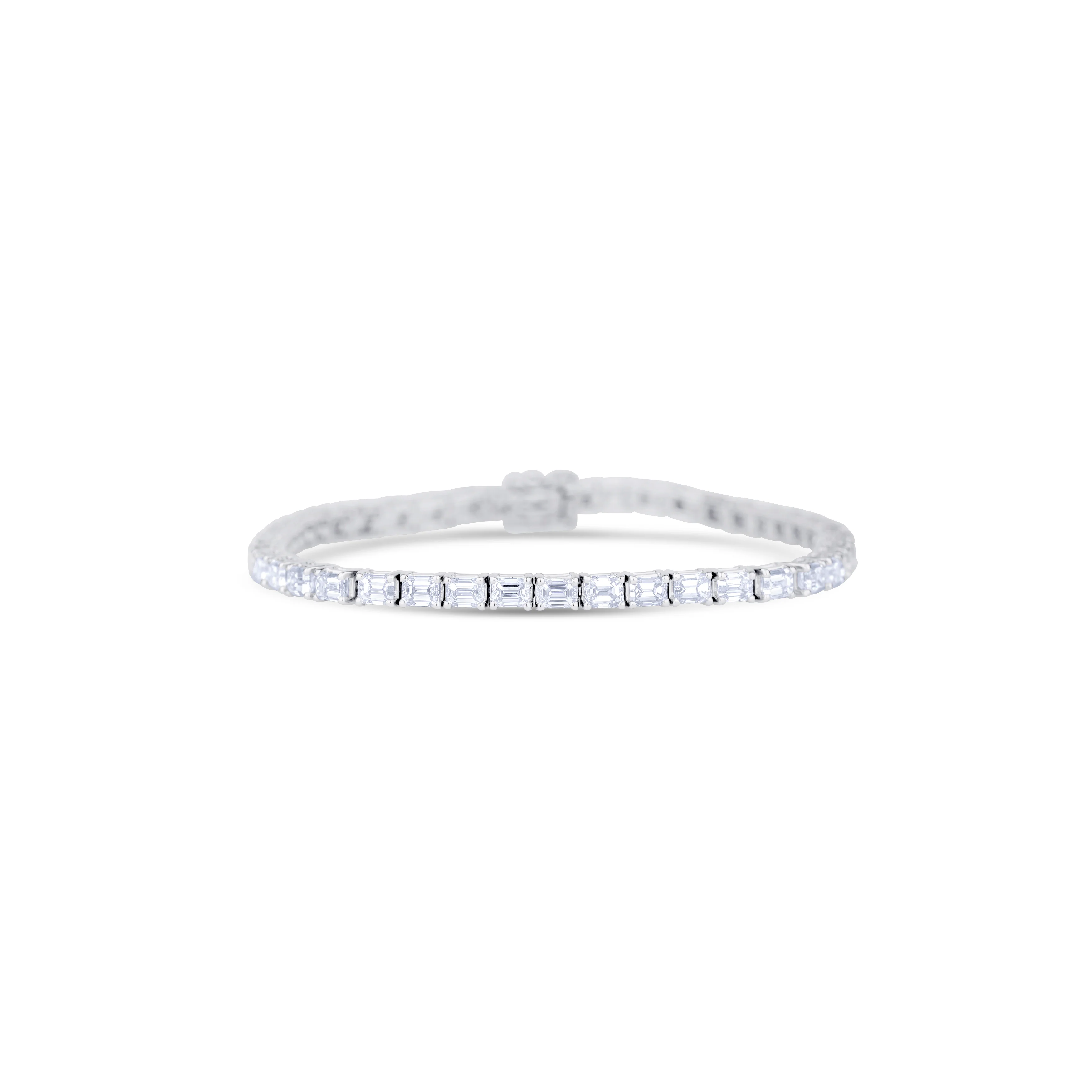 18K White Gold Emerald Cut Diamond Line Bracelet