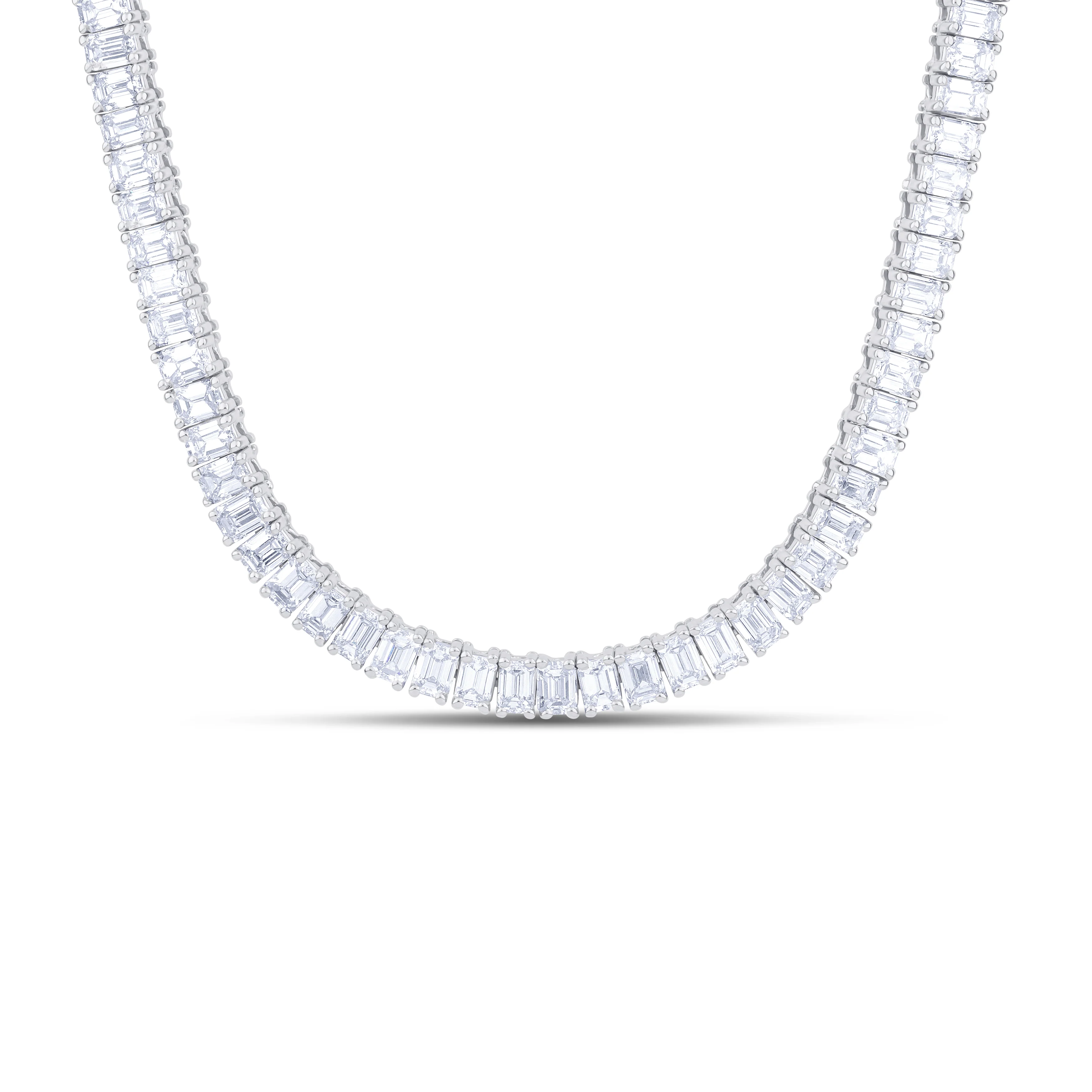 18K White Gold Emerald Cut Diamond Tennis Necklace - Image 2