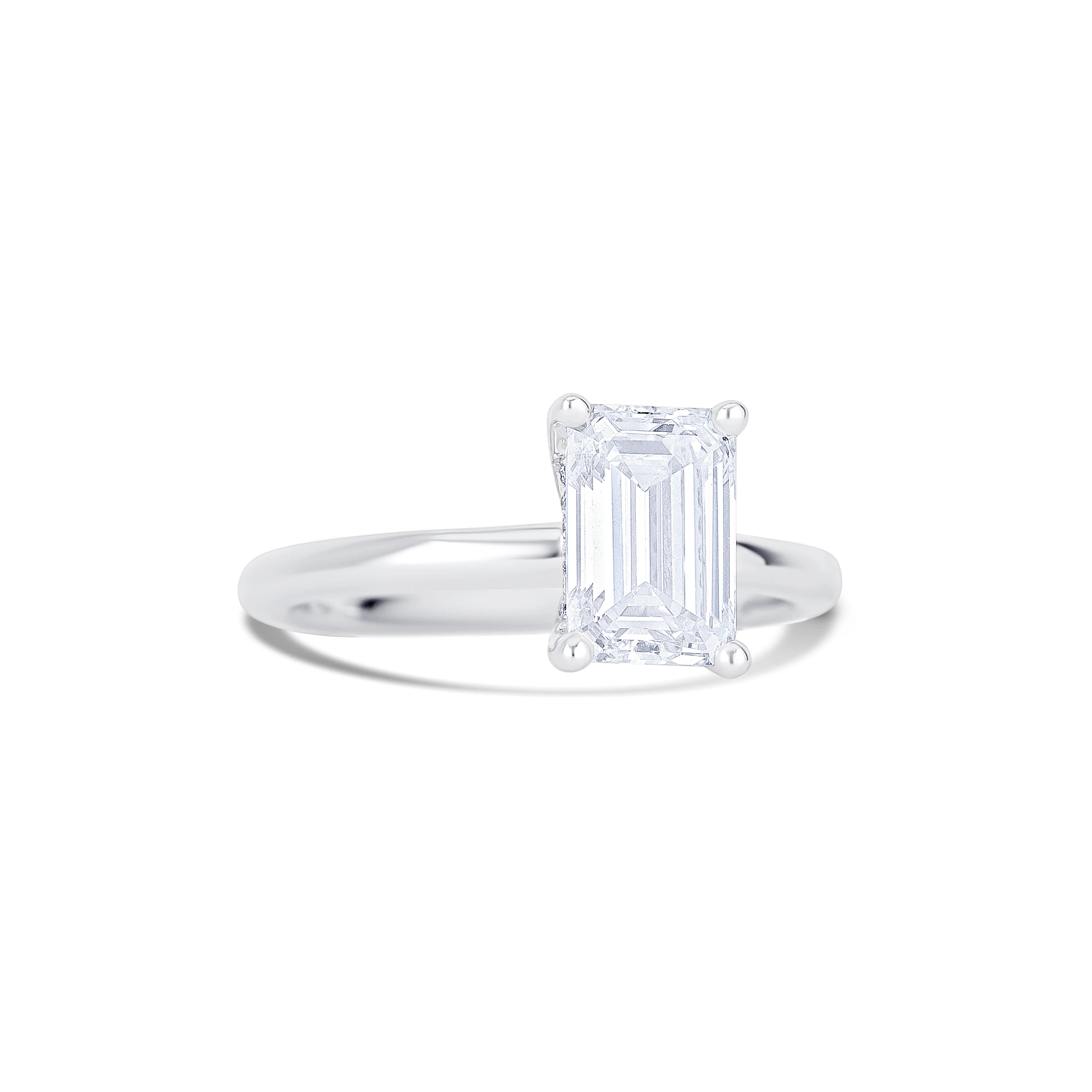 18K White Gold Emerald Diamond Engagement Ring - Image 3