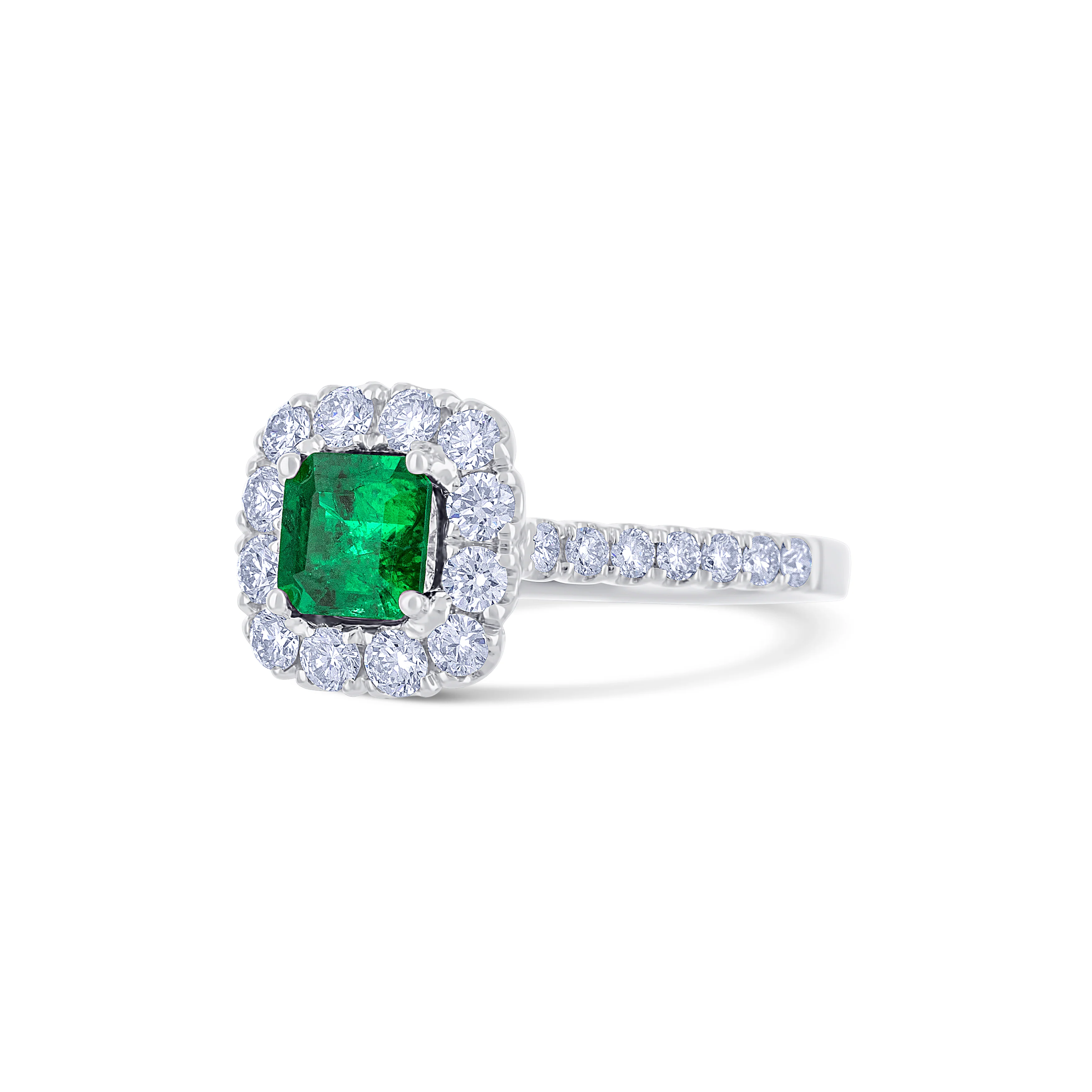 18K White Gold Emerald Halo Ring - Image 2