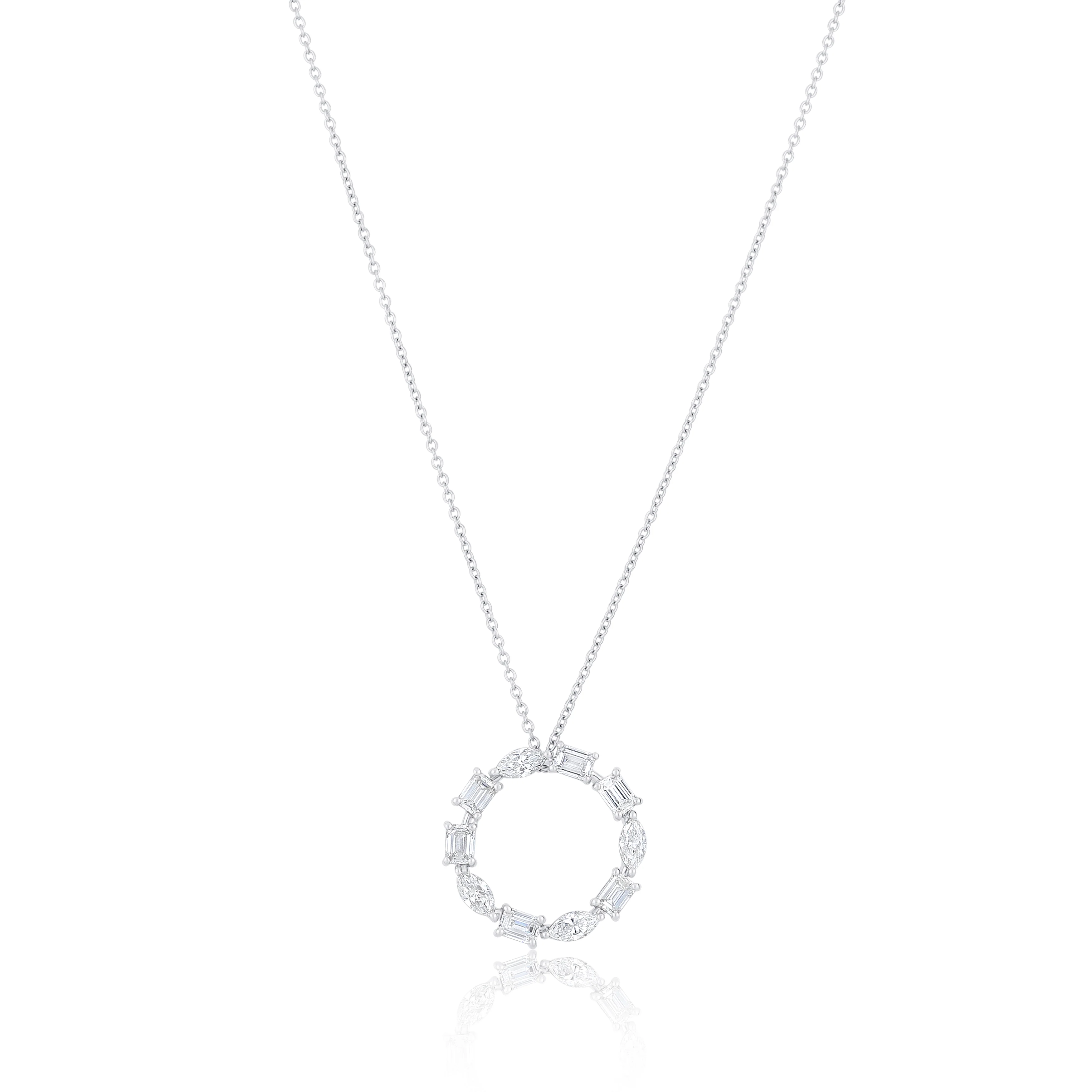 18K White Gold Emerald & Marquise Diamond Circle Necklace