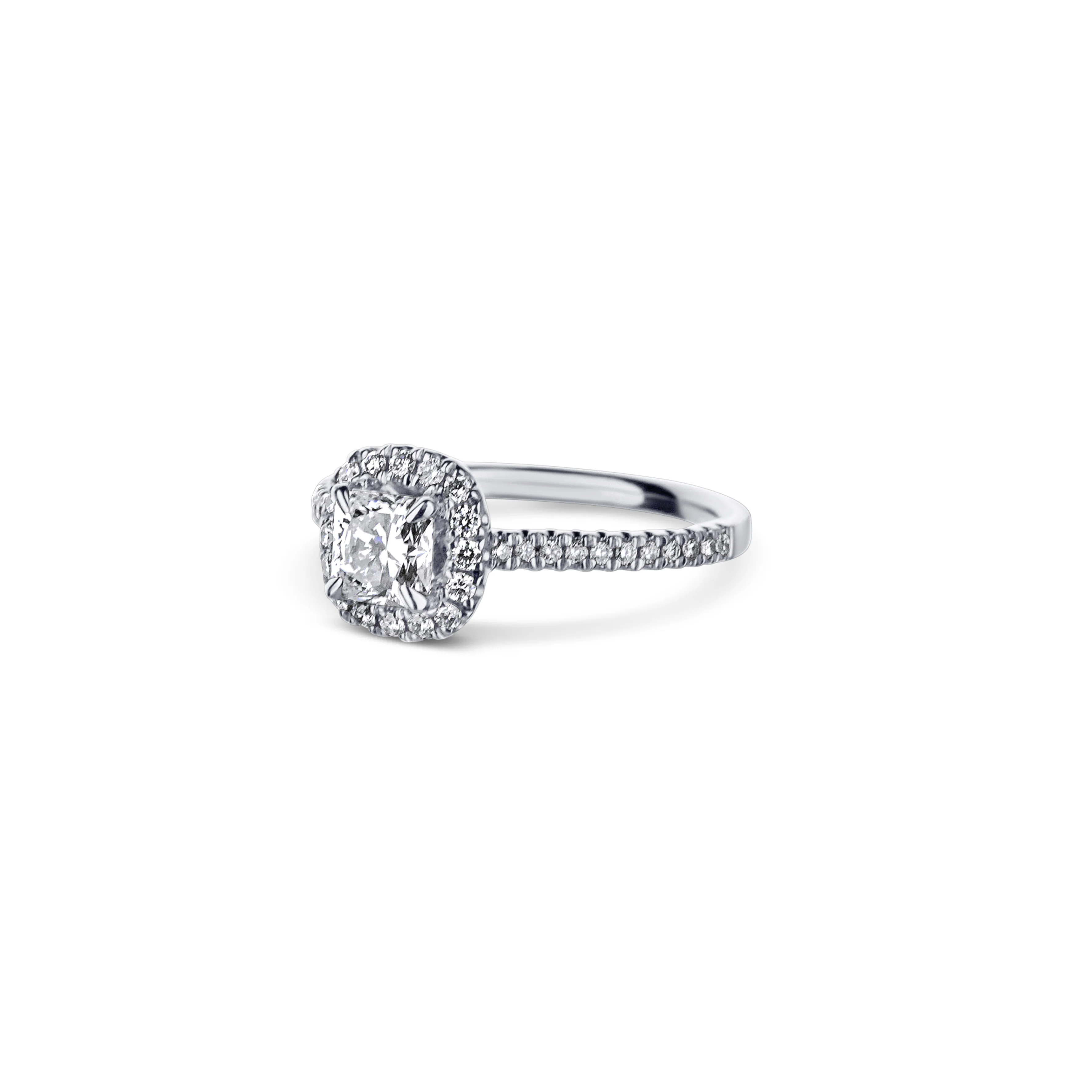 18K White Gold Engagement Ring With A 0.73 Carat Radiant Cut Diamond With Cushion Shaped Halo. - Image 2
