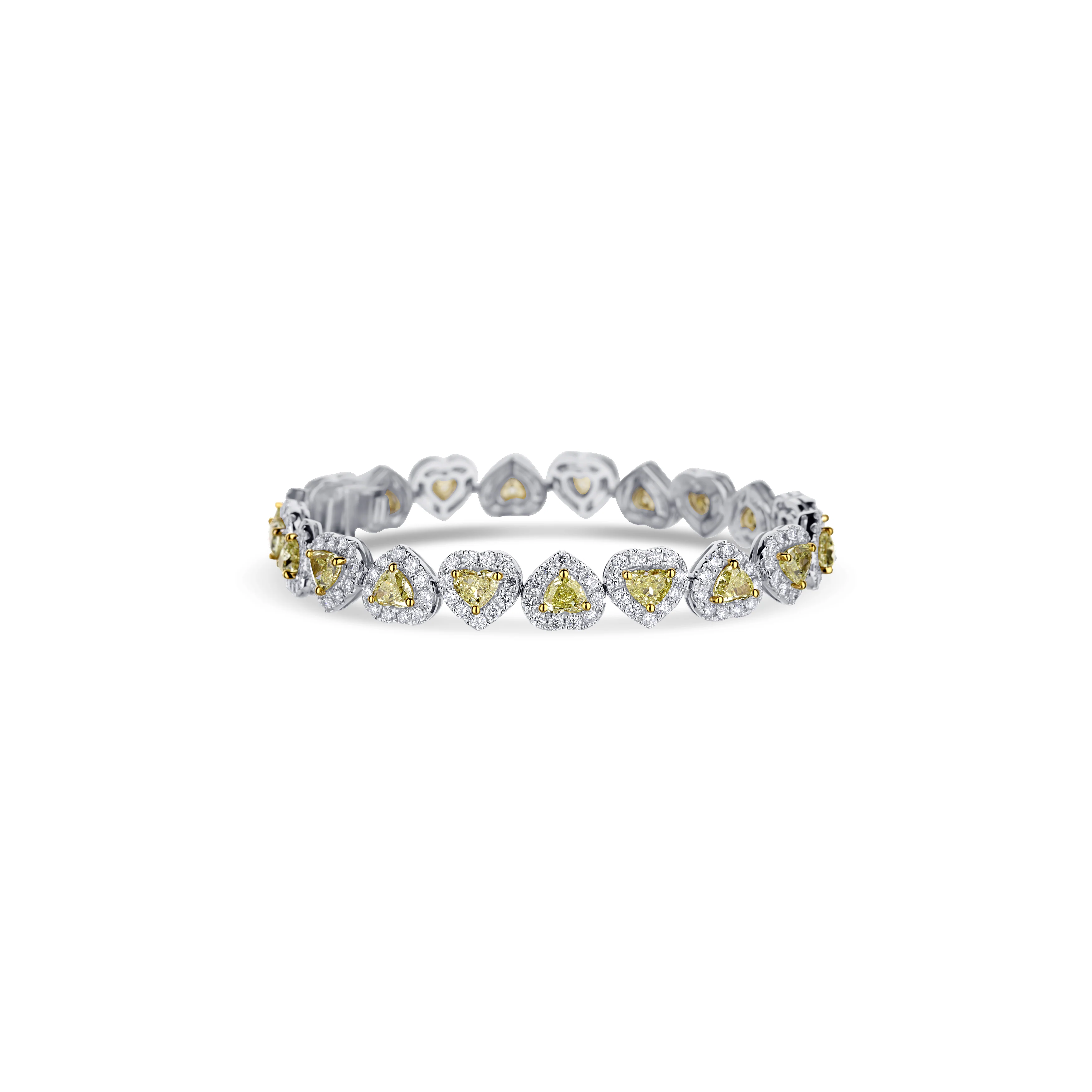 18K White Gold Fancy Yellow Heart With White Diamond Halo Line Bracelet - Image 2