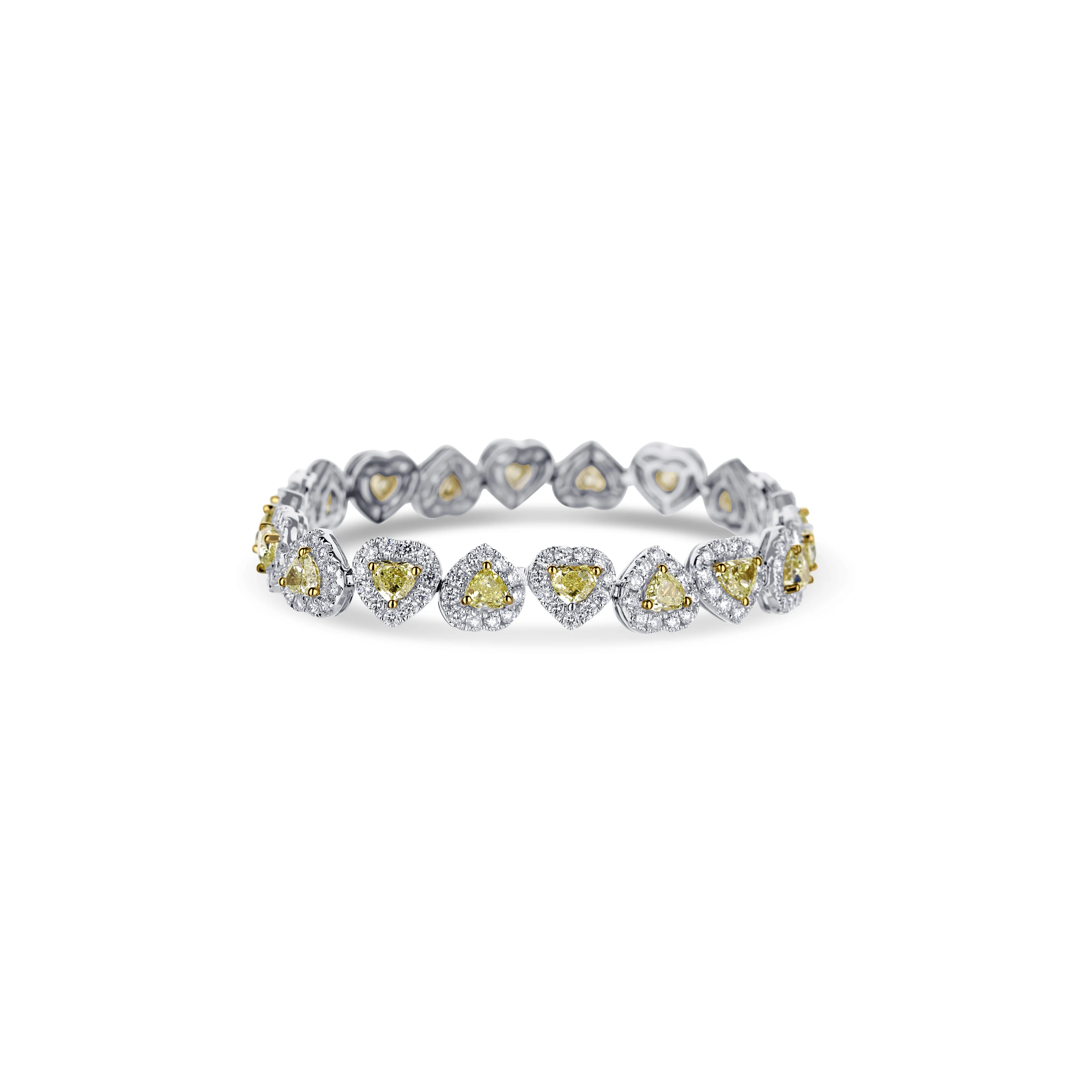 18K White Gold Fancy Yellow Heart With White Diamond Halo Line Bracelet - Image 3