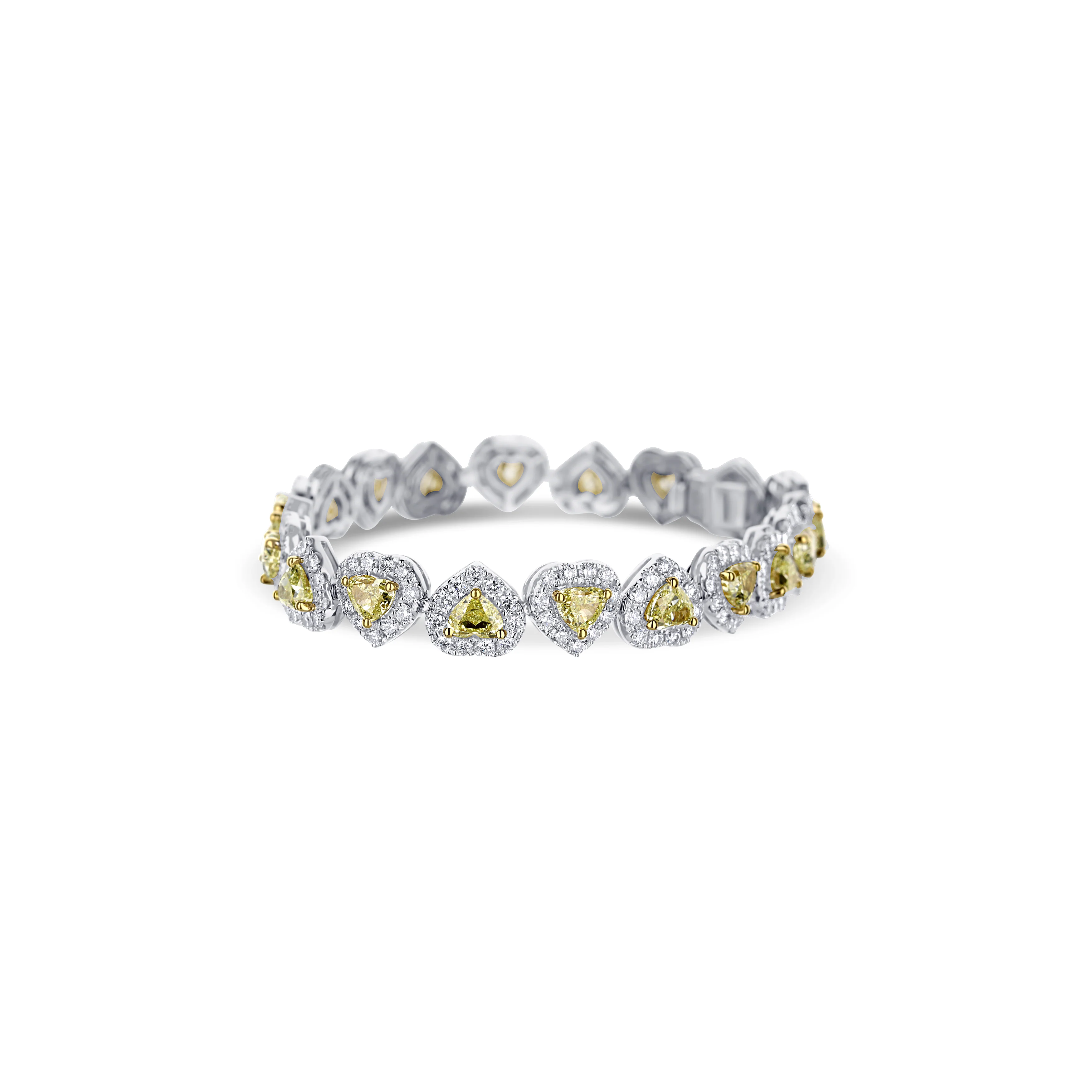 18K White Gold Fancy Yellow Heart With White Diamond Halo Line Bracelet - Image 4