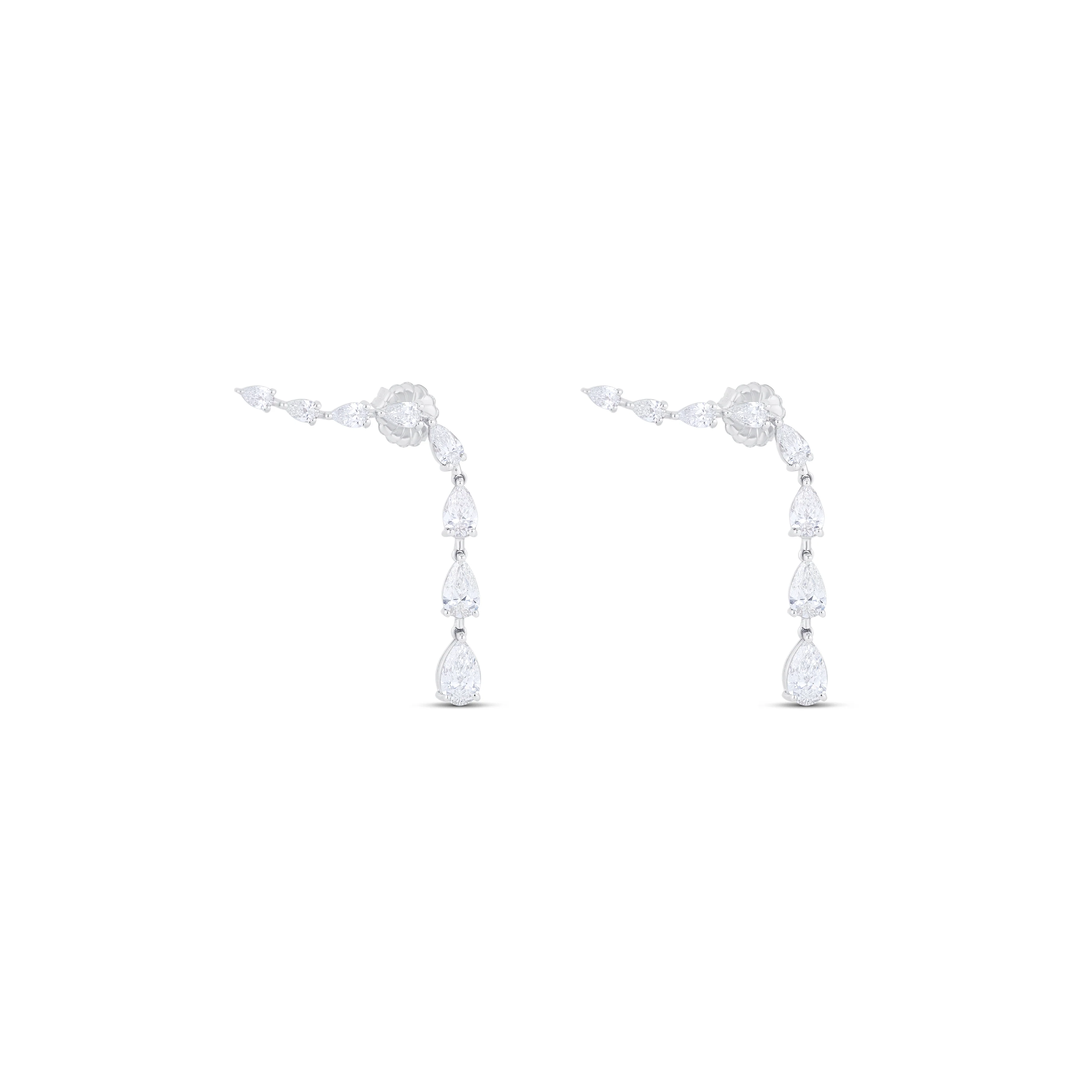 18K White Gold Graduated Diamond Drop Earrings - Image 3