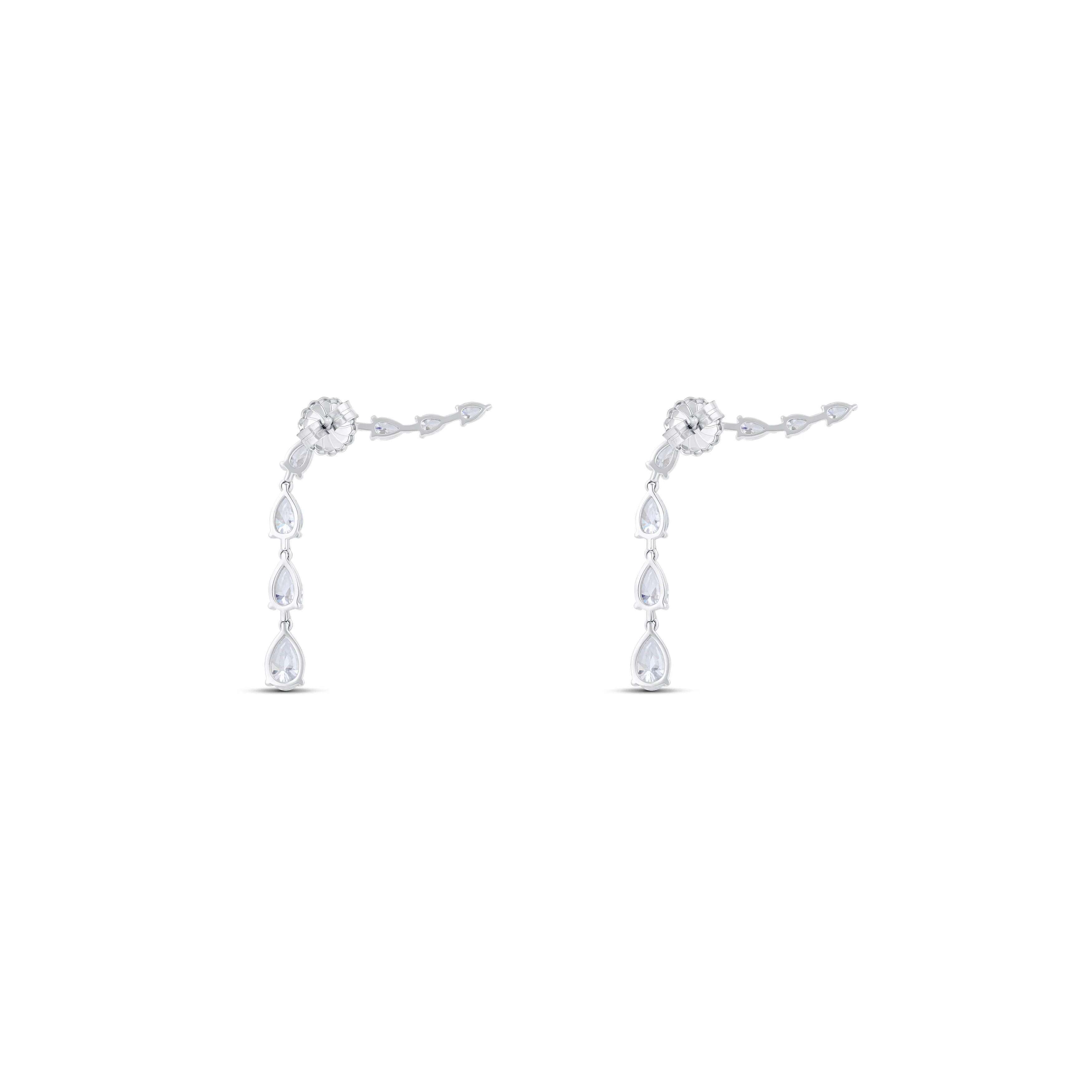 18K White Gold Graduated Diamond Drop Earrings - Image 4