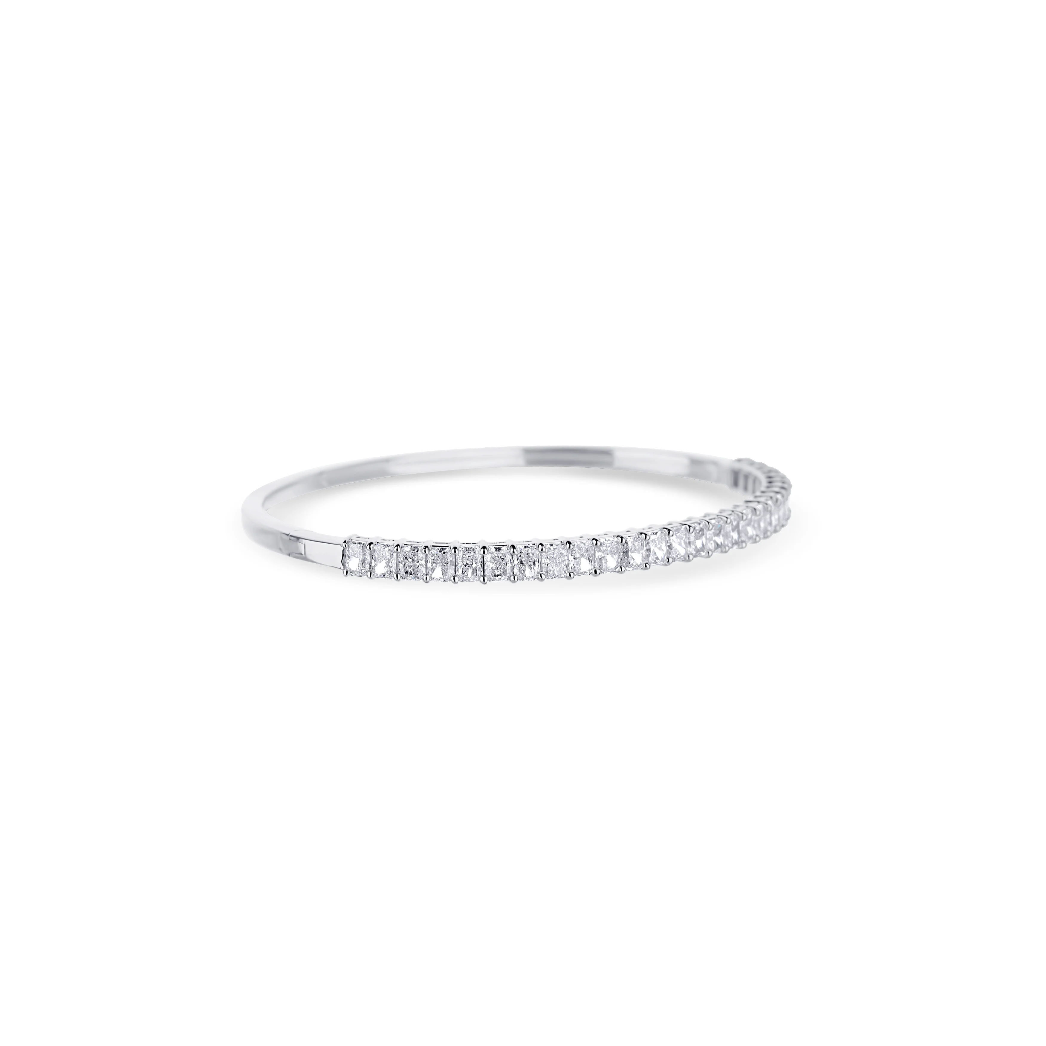 18K White Gold Half Emerald Cut Diamond Bangle - Image 2