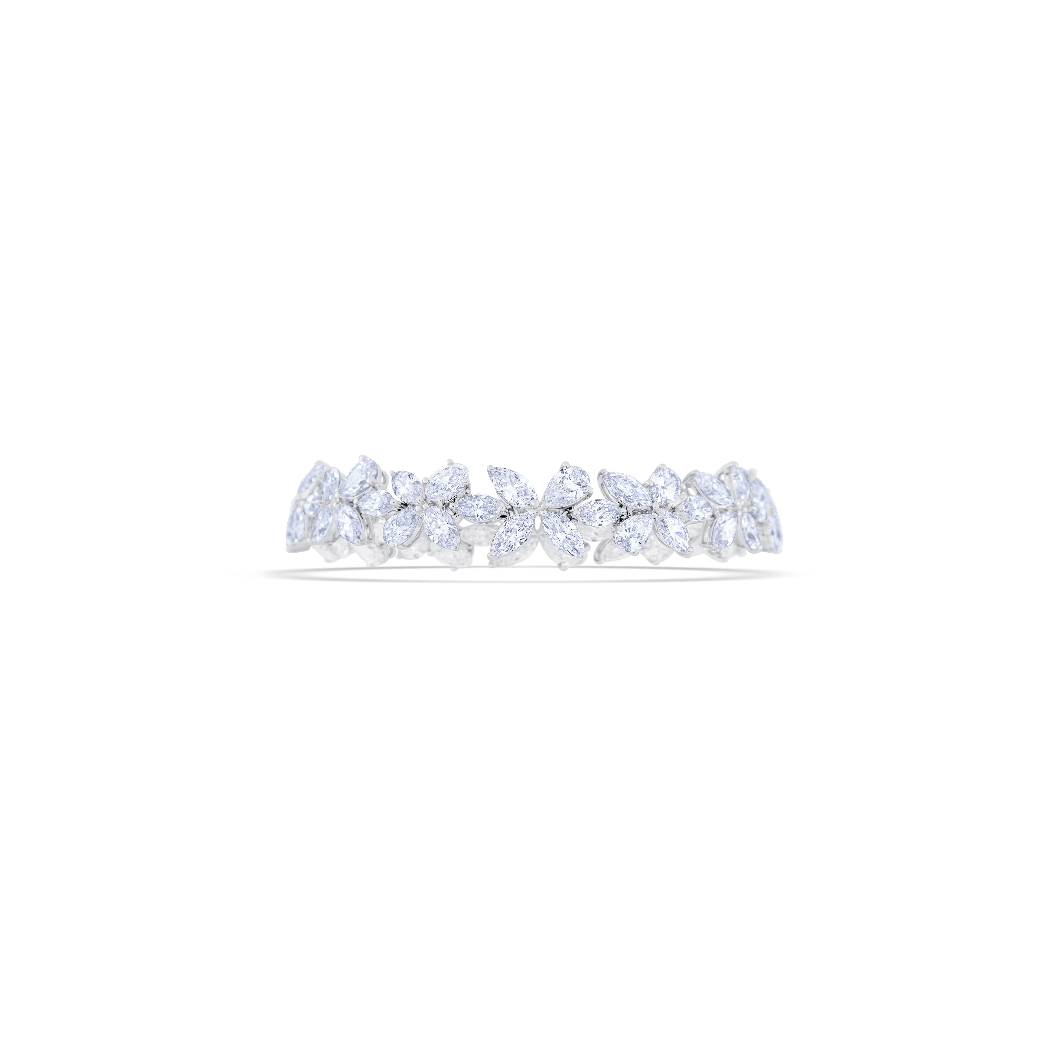 18K White Gold Marquise, Oval and Pear Cut Diamond Bracelet