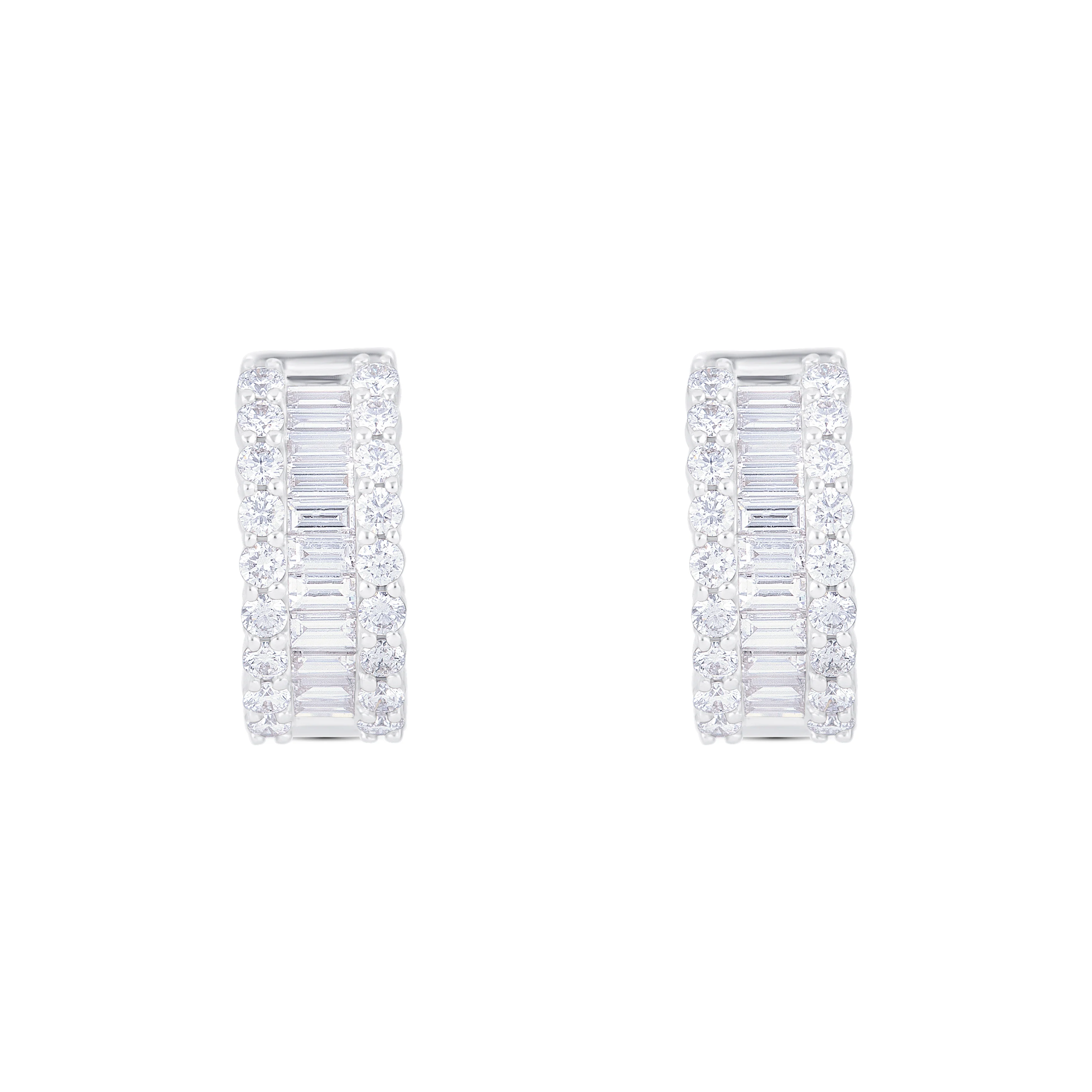 18K White Gold Multi Shape Diamond Huggie Earrings