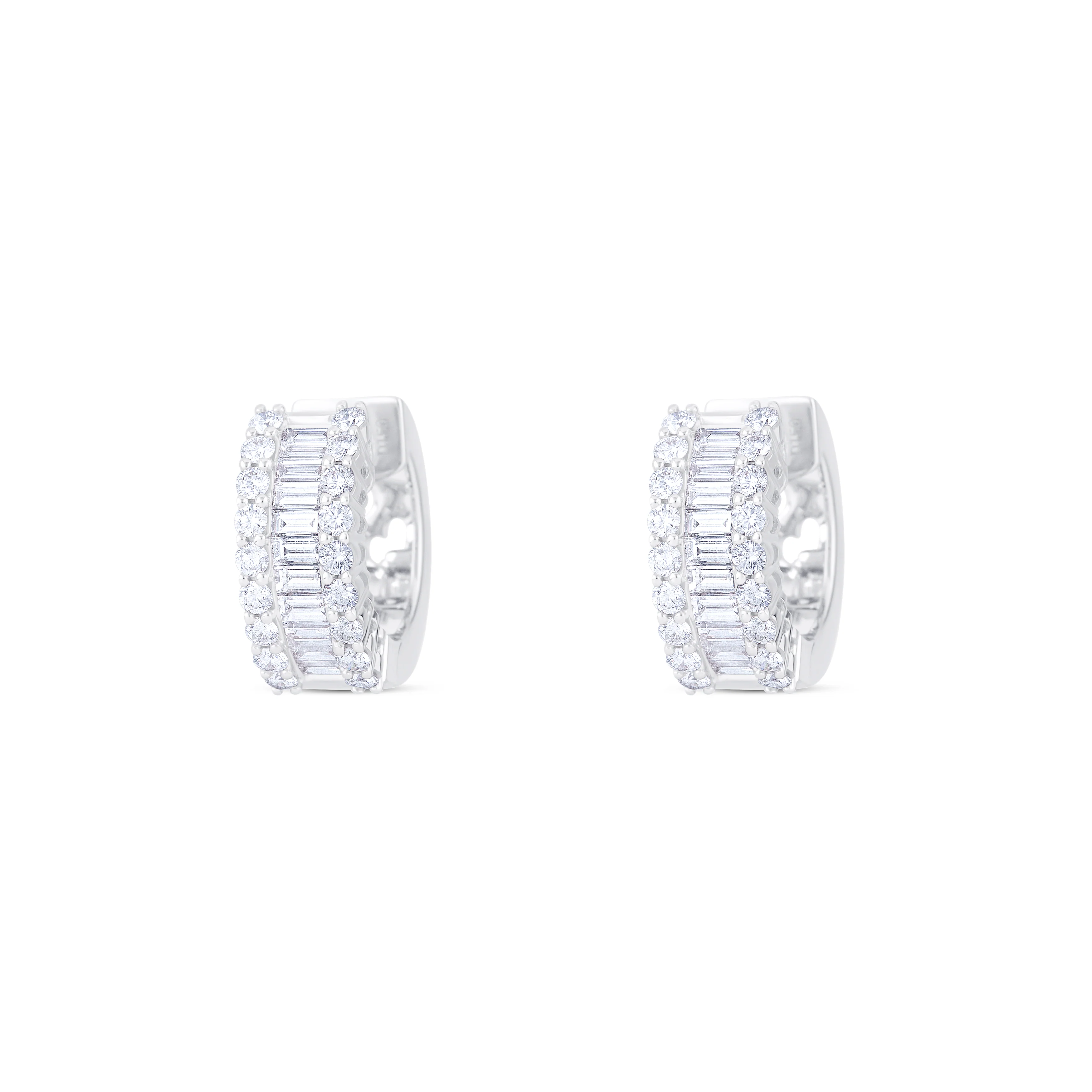 18K White Gold Multi Shape Diamond Huggie Earrings - Image 2