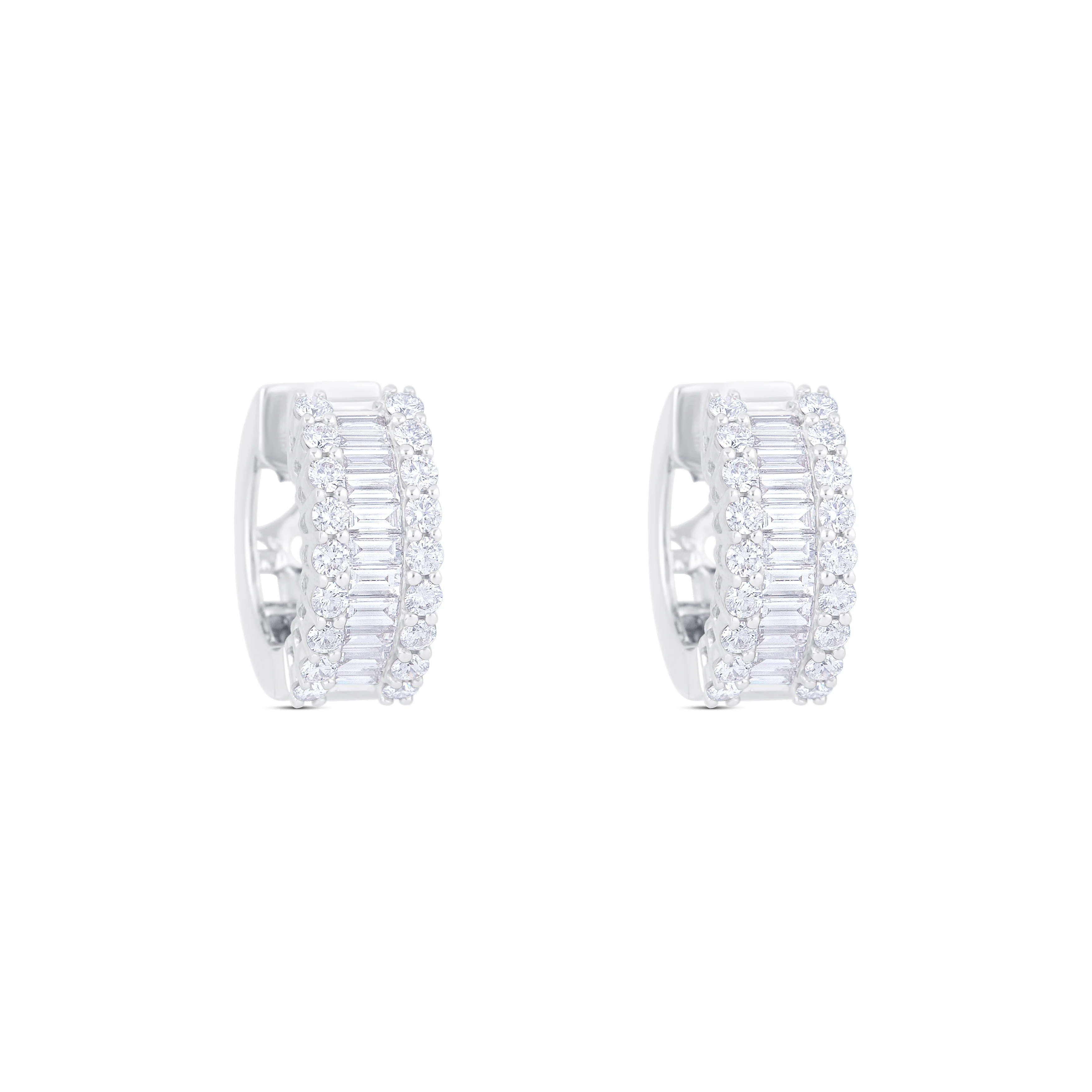 18K White Gold Multi Shape Diamond Huggie Earrings - Image 3